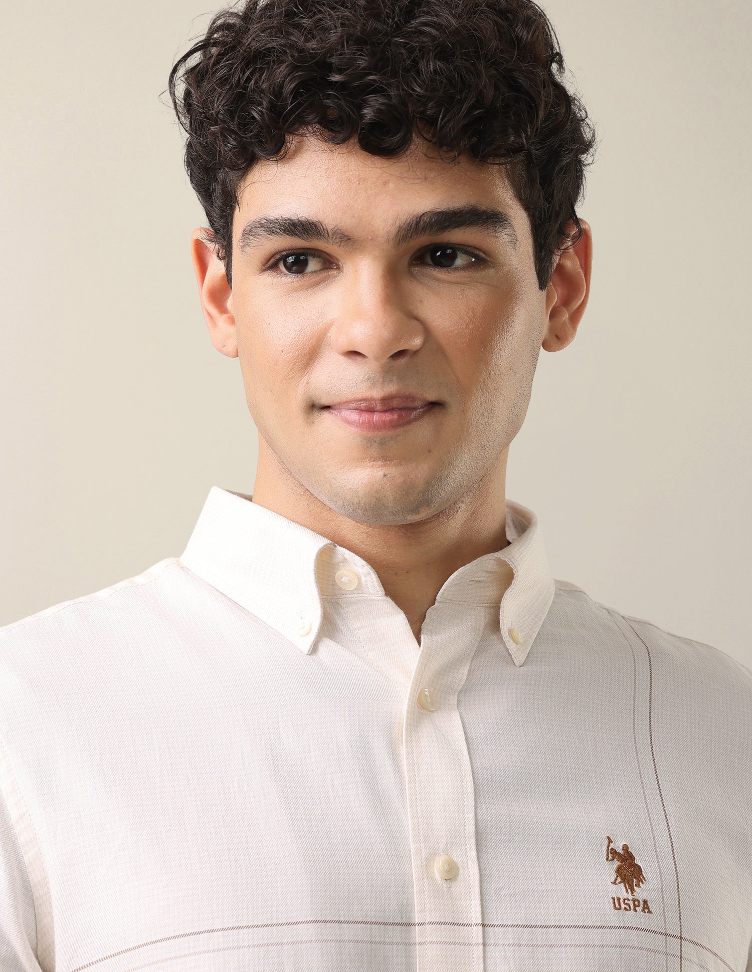 Twill Tailored Fit Button-Down Collar Shirt Ivory - U.S. Polo Assn. India | Large