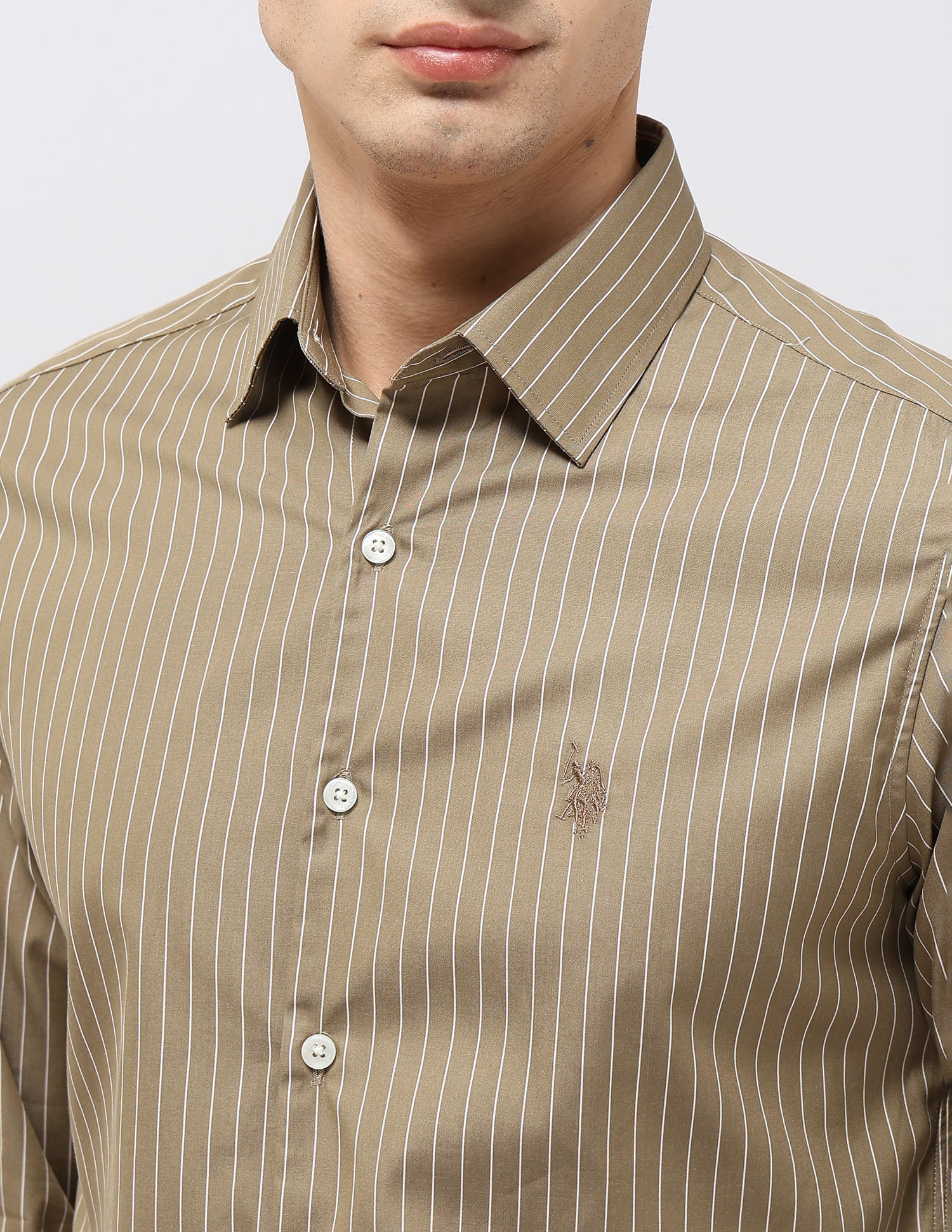Tailored Fit Vertical Striped Shirt Khaki - U.S. Polo Assn. India | Large