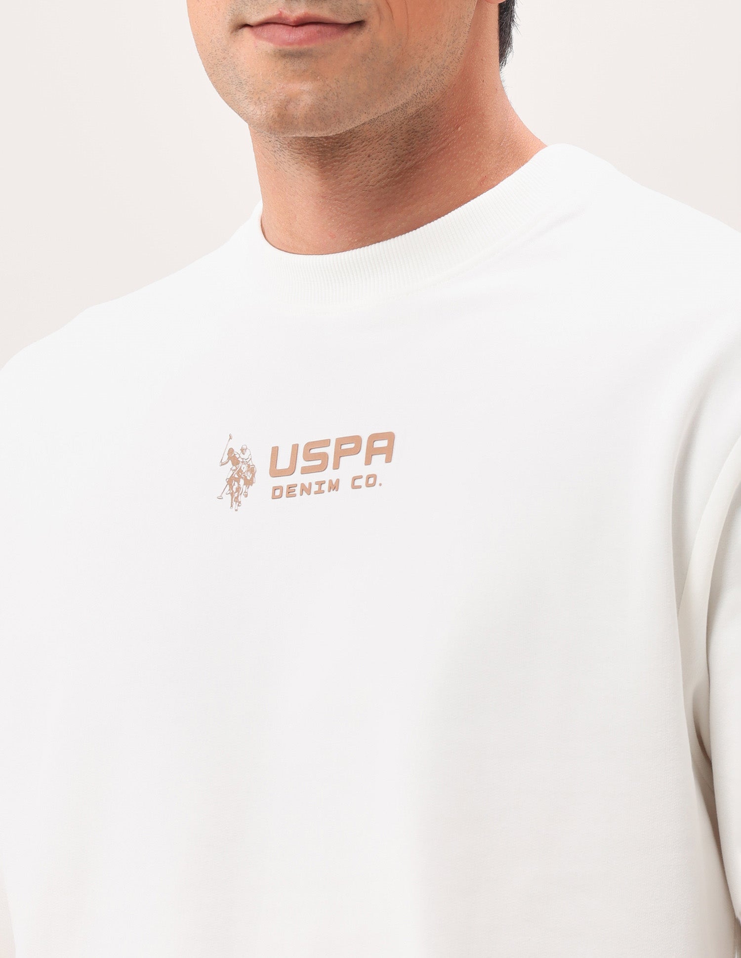 Brand Printed Crew Neck Sweatshirt Ivory - U.S. POLO ASSN. | Large