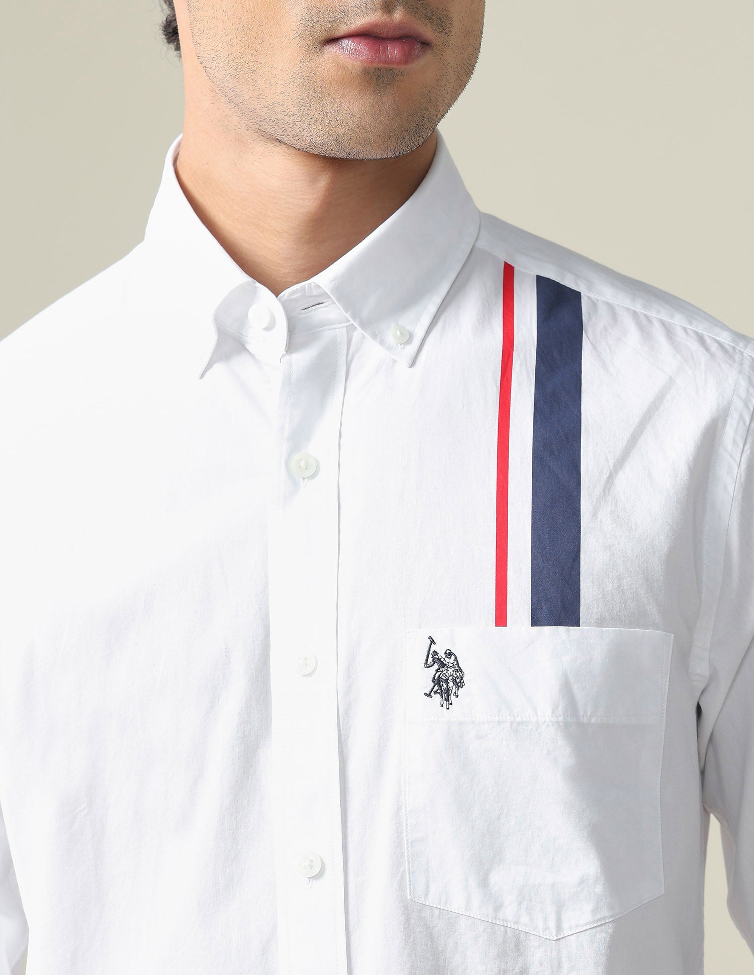 Engineered Stripe Cotton Casual Shirt White - U.S. POLO ASSN. | Large