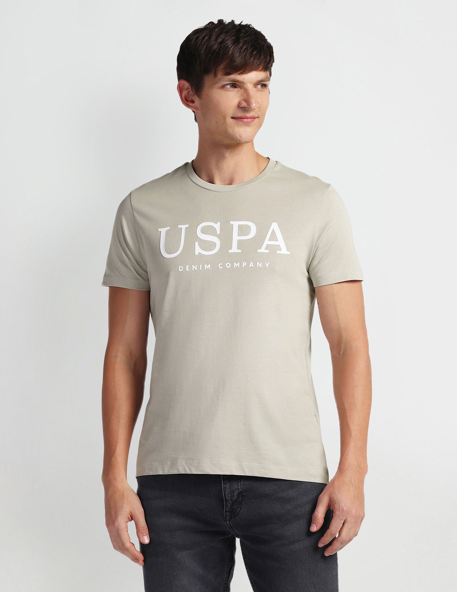 Brand Print Muscle Fit T-Shirt Taupe - U.S. POLO ASSN. | Large