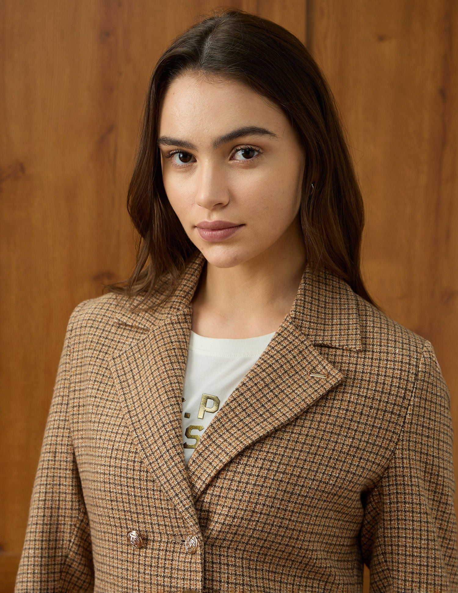 Glen Plaid Checked Double Breasted Regular Fit Coat Brown - U.S. POLO ASSN. | Large