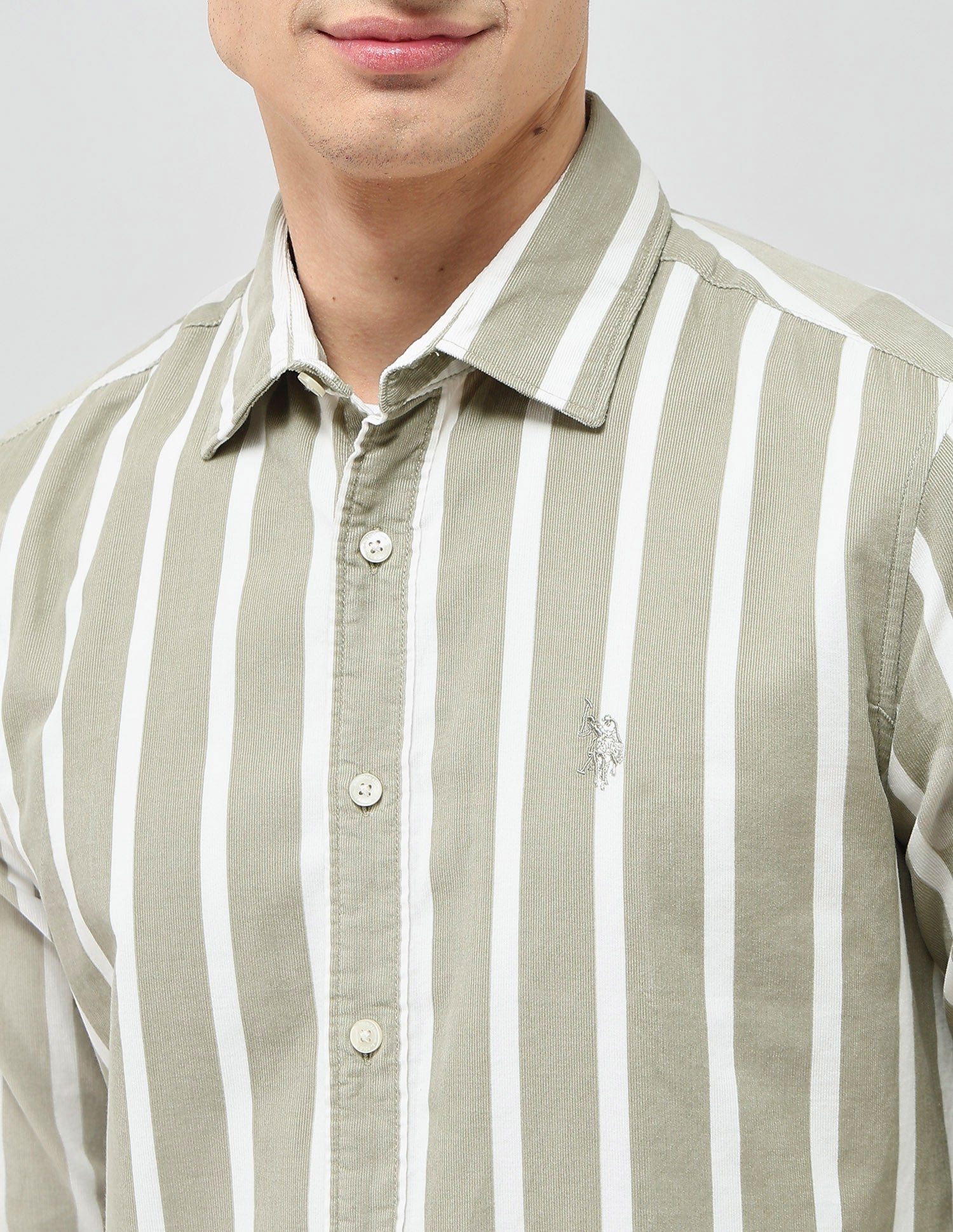 Corduroy Tailored Fit Shirt Green - U.S. POLO ASSN. | Large