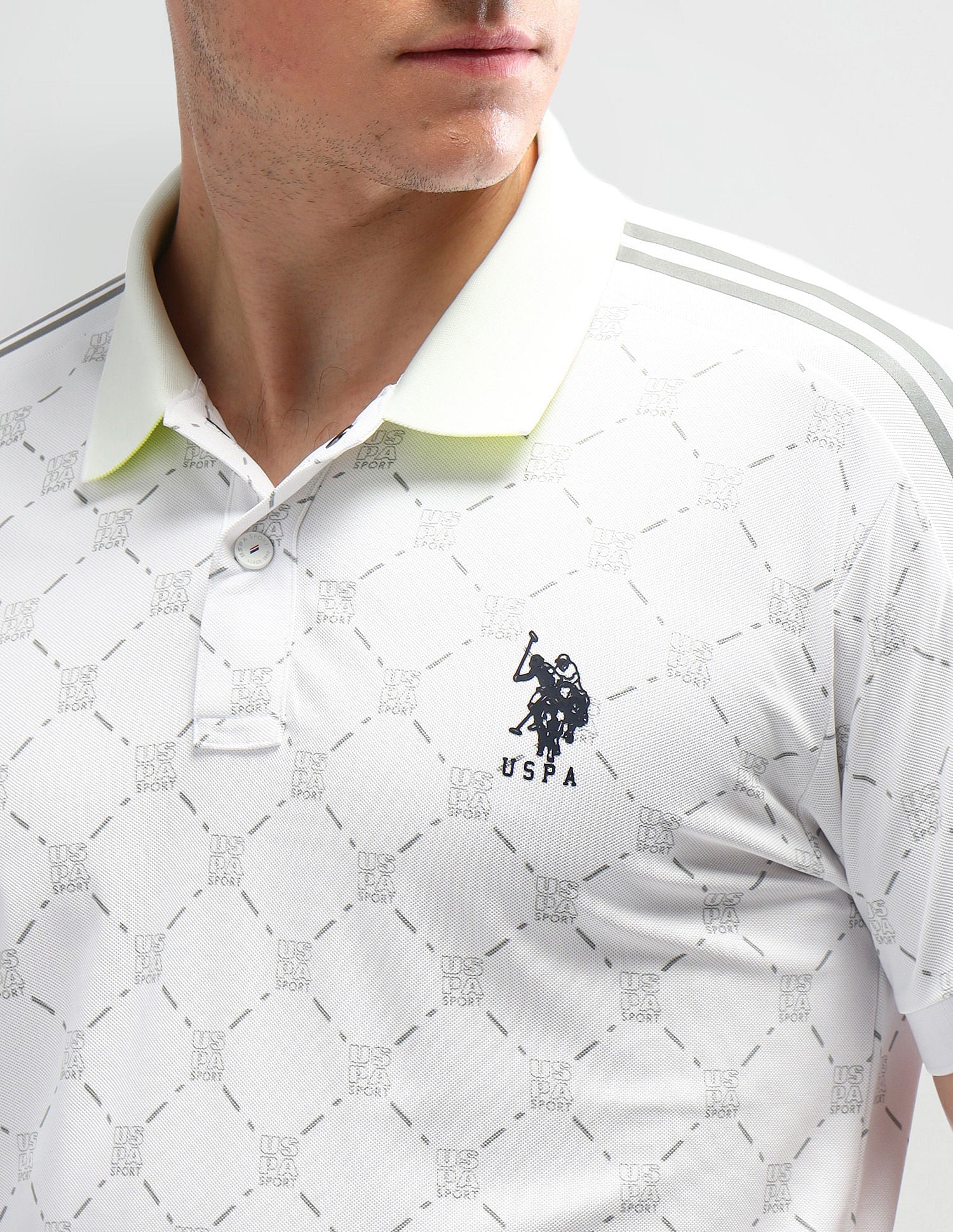 Slim Fit Printed Polo Shirt White - U.S. Polo Assn. India | Large