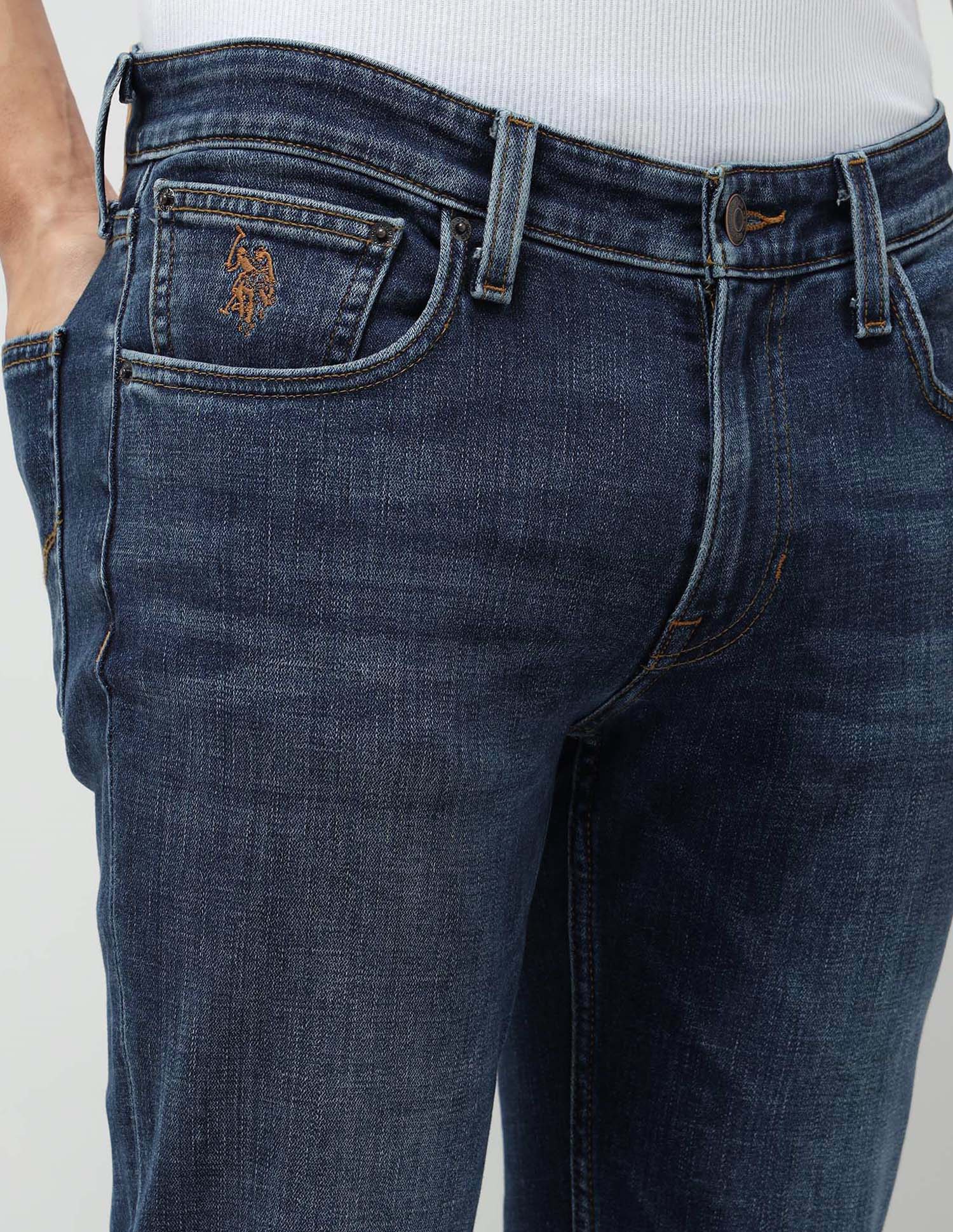 Brandon Slim Tapered Fit Blue Jeans Mid Blue - U.S. POLO ASSN. | Large