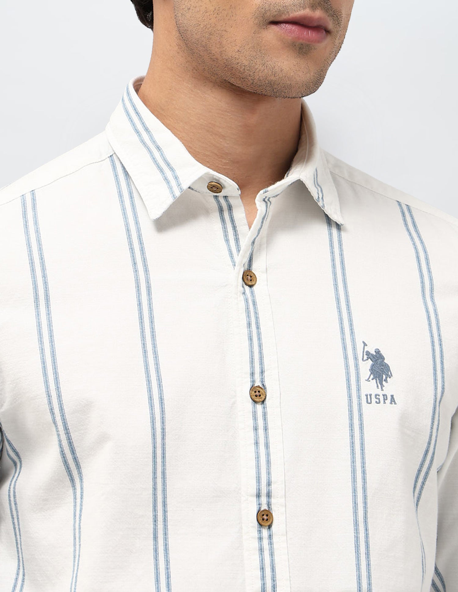 Vertical Striped Twill Shirt White - U.S. POLO ASSN. | Large