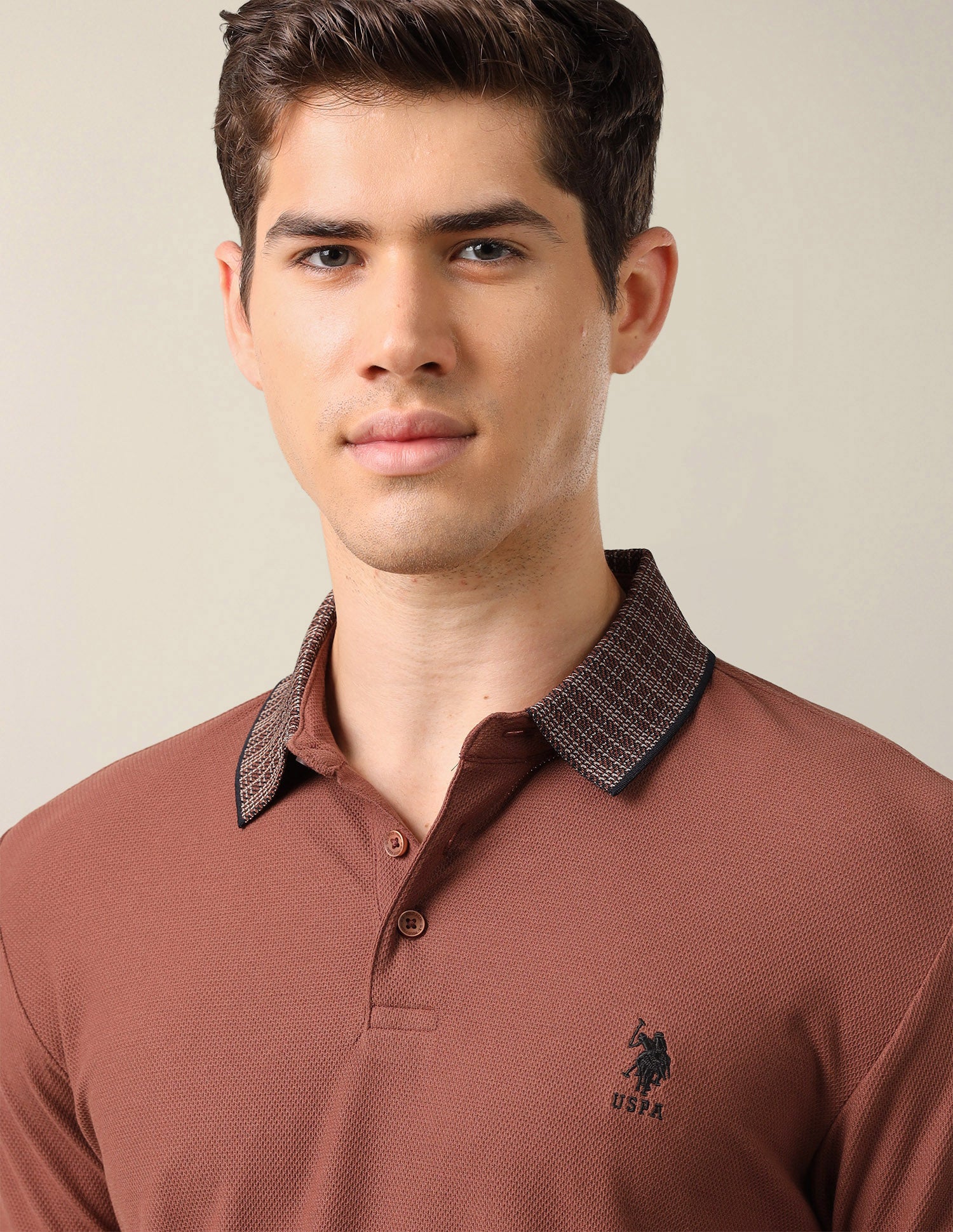 Solid Slim Fit Polo Shirt Brown - U.S. Polo Assn. India | Large
