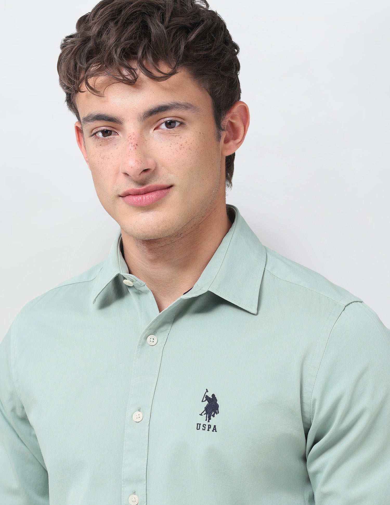 Slim Fit Twill Shirt Light Green - U.S. Polo Assn. India | Large