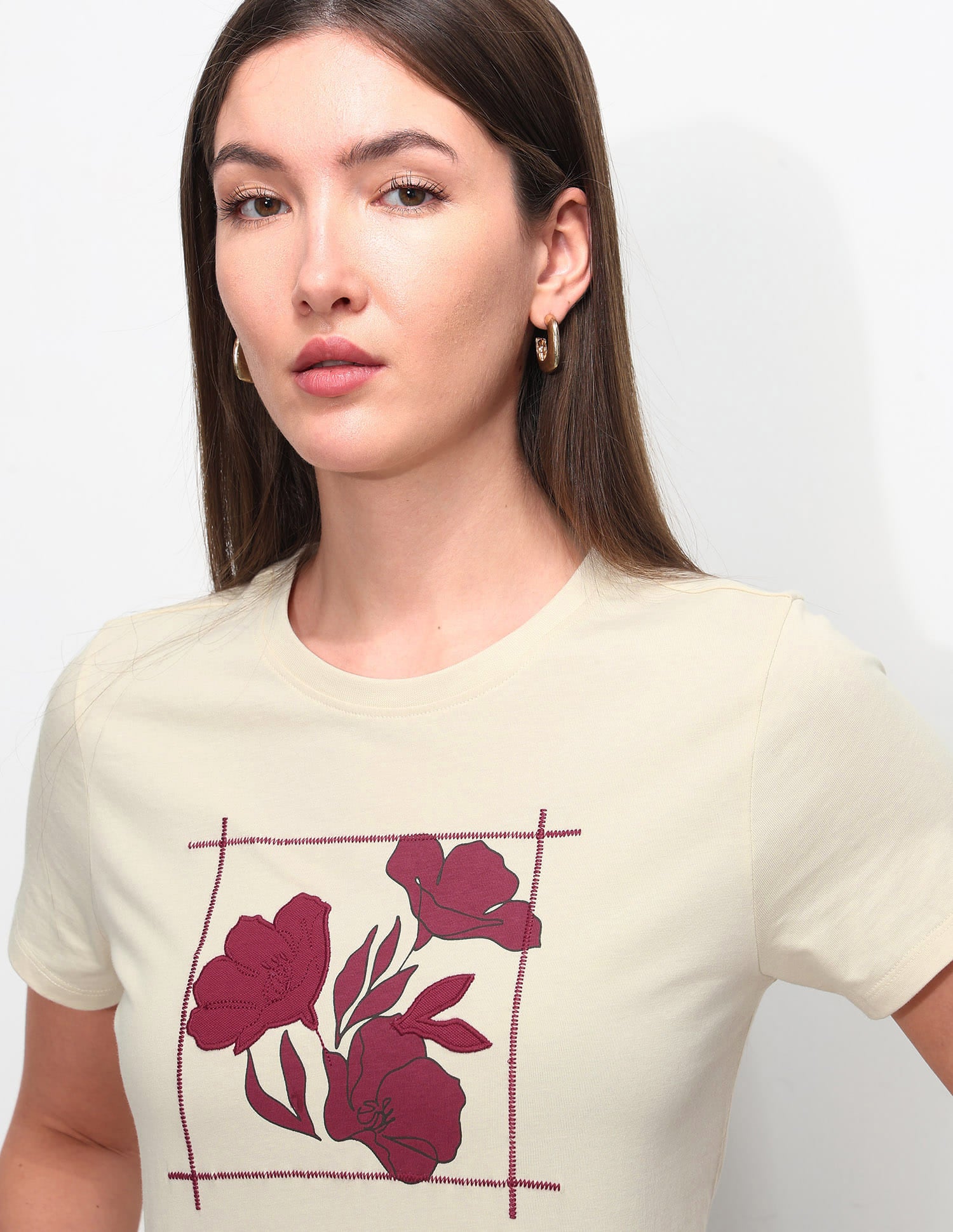 Oversized Fit Floral Printed T-Shirt Ecru - U.S. Polo Assn. India | Large