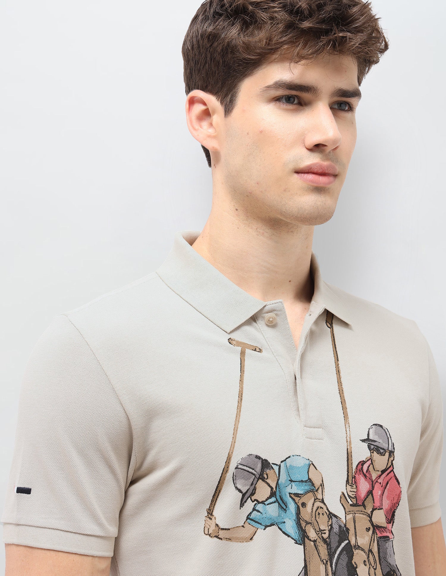 Graphic Brand Printed Muscle Fit Polo Shirt Beige - U.S. Polo Assn. India | Large