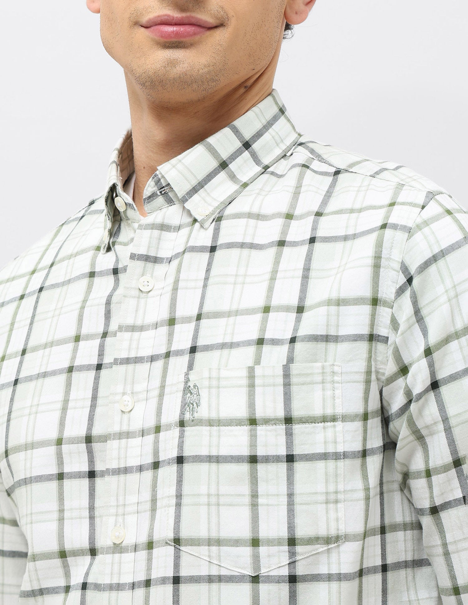 Plaid Checked Tailored Fit Shirt Light Green - U.S. POLO ASSN. | Large