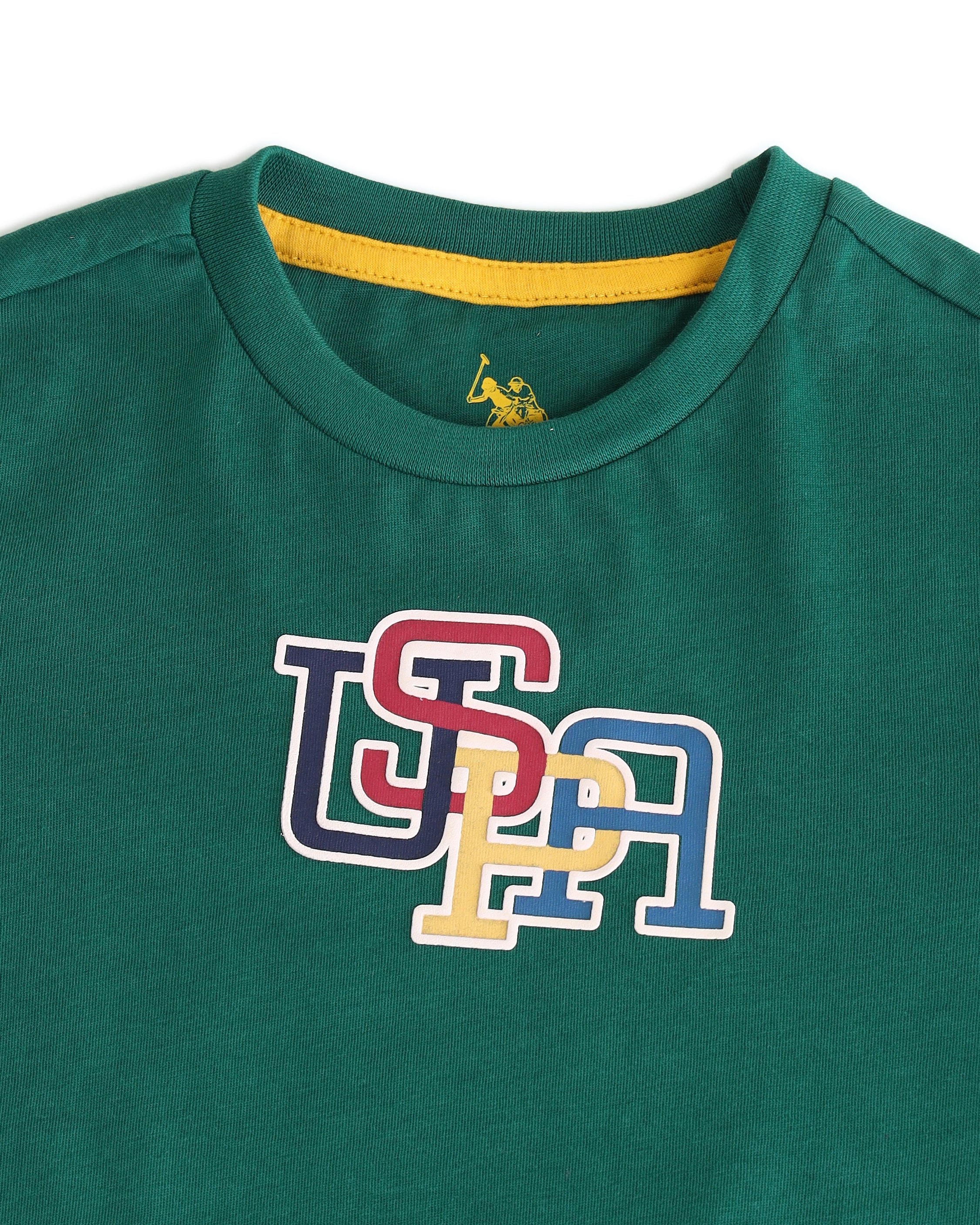 Boys Brand Printed Regular Fit T-Shirt Green - U.S. POLO ASSN. | Large