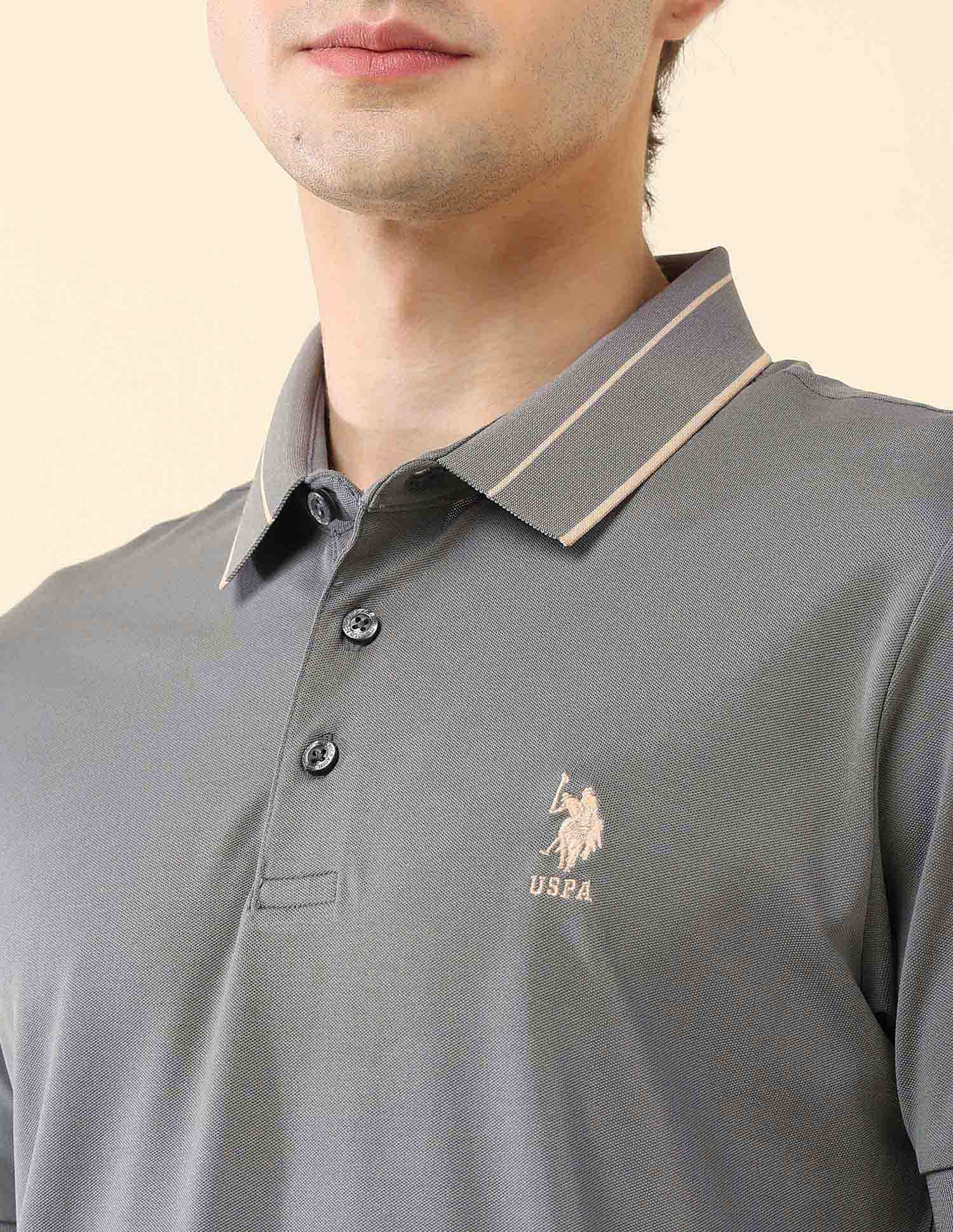 Solid Slim Fit Gentlemans Club Polo Shirt Light Green - U.S. Polo Assn. India | Large