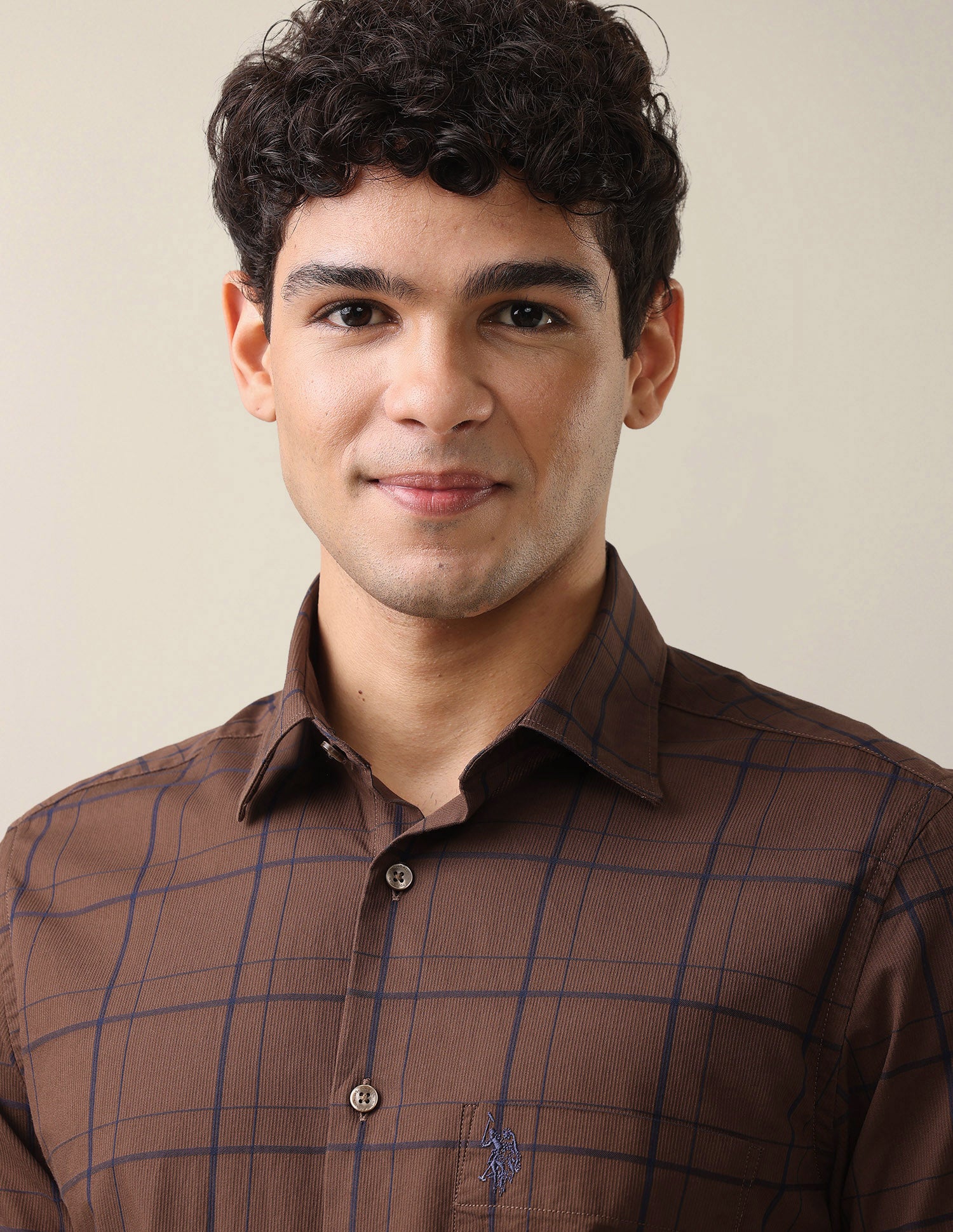 Windowpane Checked Tailored Fit Shirt Brown - U.S. Polo Assn. India | Large