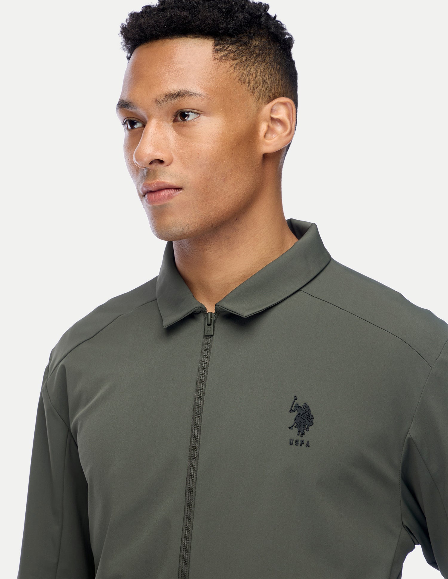 Solid Regular Fit Active Jacket Dark Olive - U.S. Polo Assn. India | Large