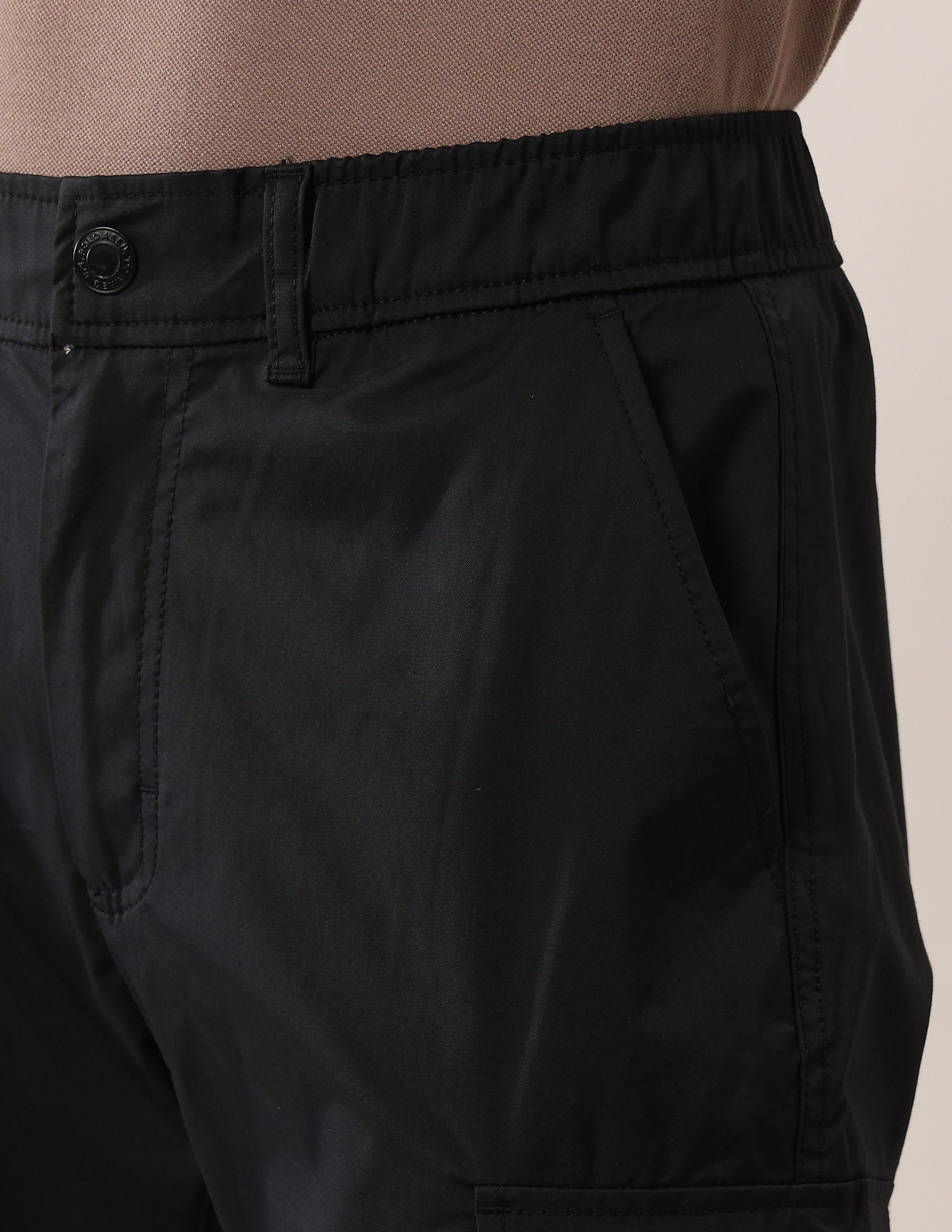 Mid Rise Solid Straight Fit Cargos Black - U.S. POLO ASSN. | Large