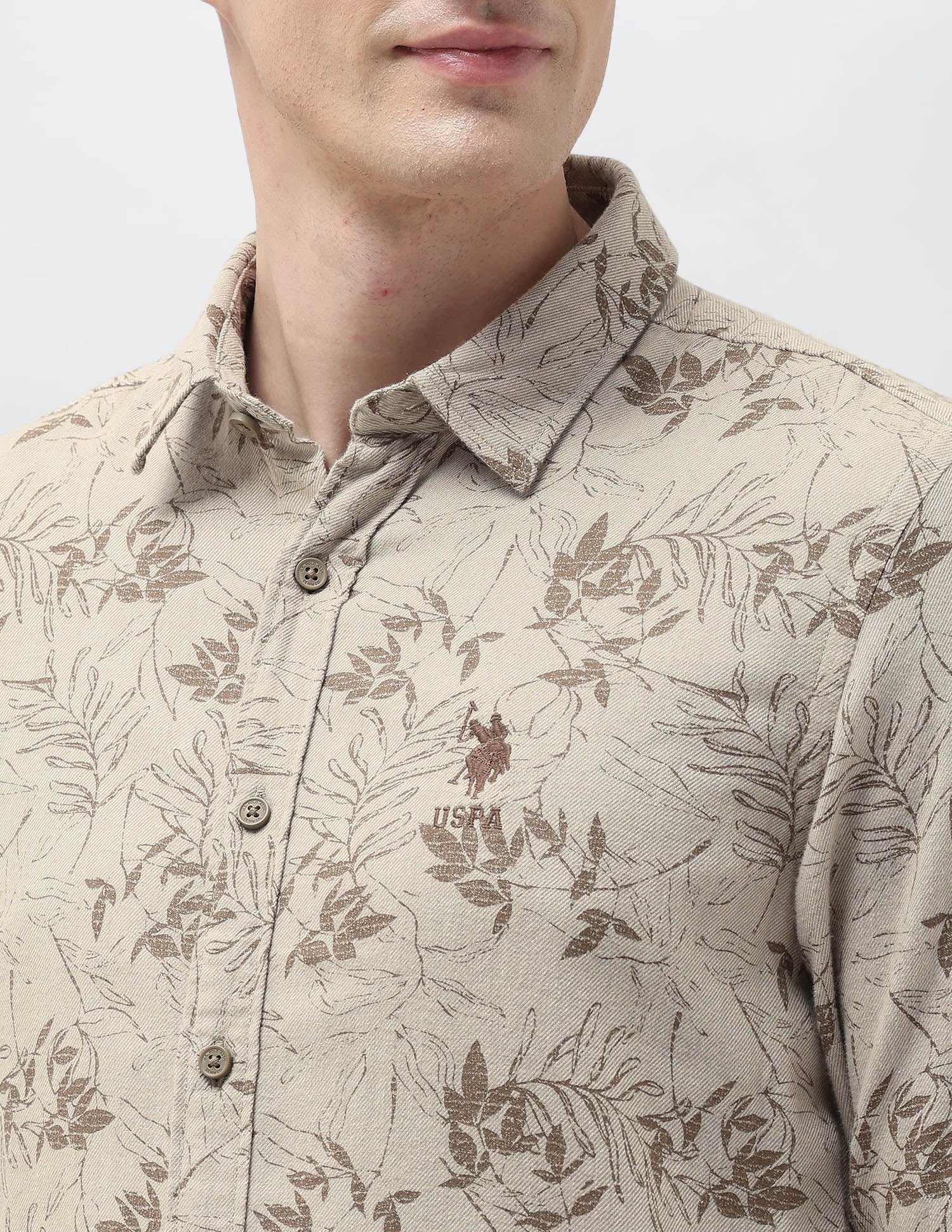 Tropical Printed Regular Fit Shirt Light Khaki - U.S. Polo Assn. India | Large