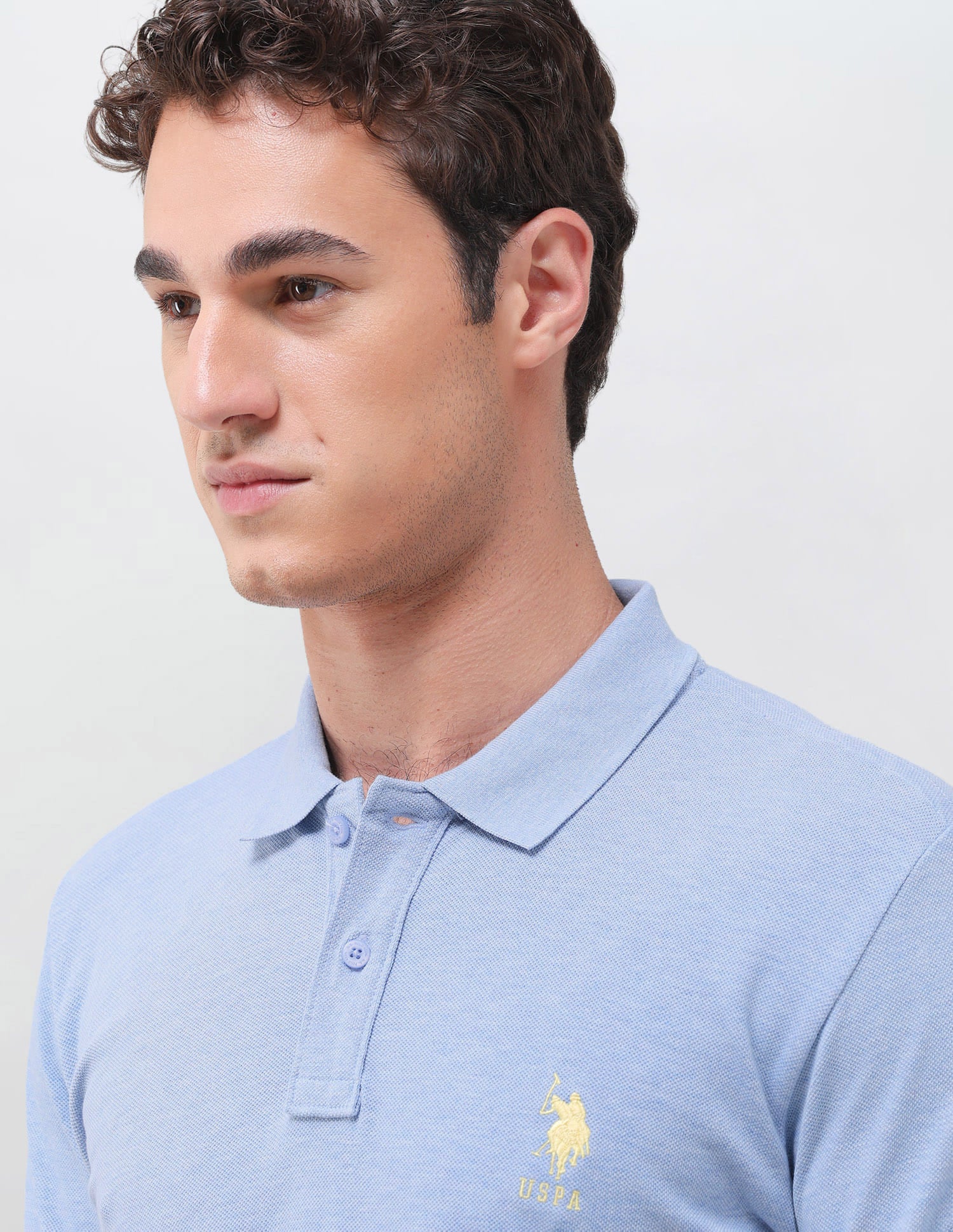 Solid Slim Fit Polo Shirt Light Blue - U.S. Polo Assn. India | Large