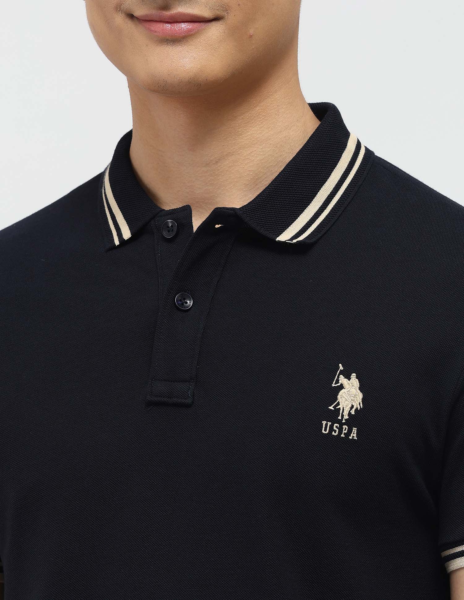 Pure Cotton Muscle Fit Polo Shirt Navy - U.S. Polo Assn. India | Large