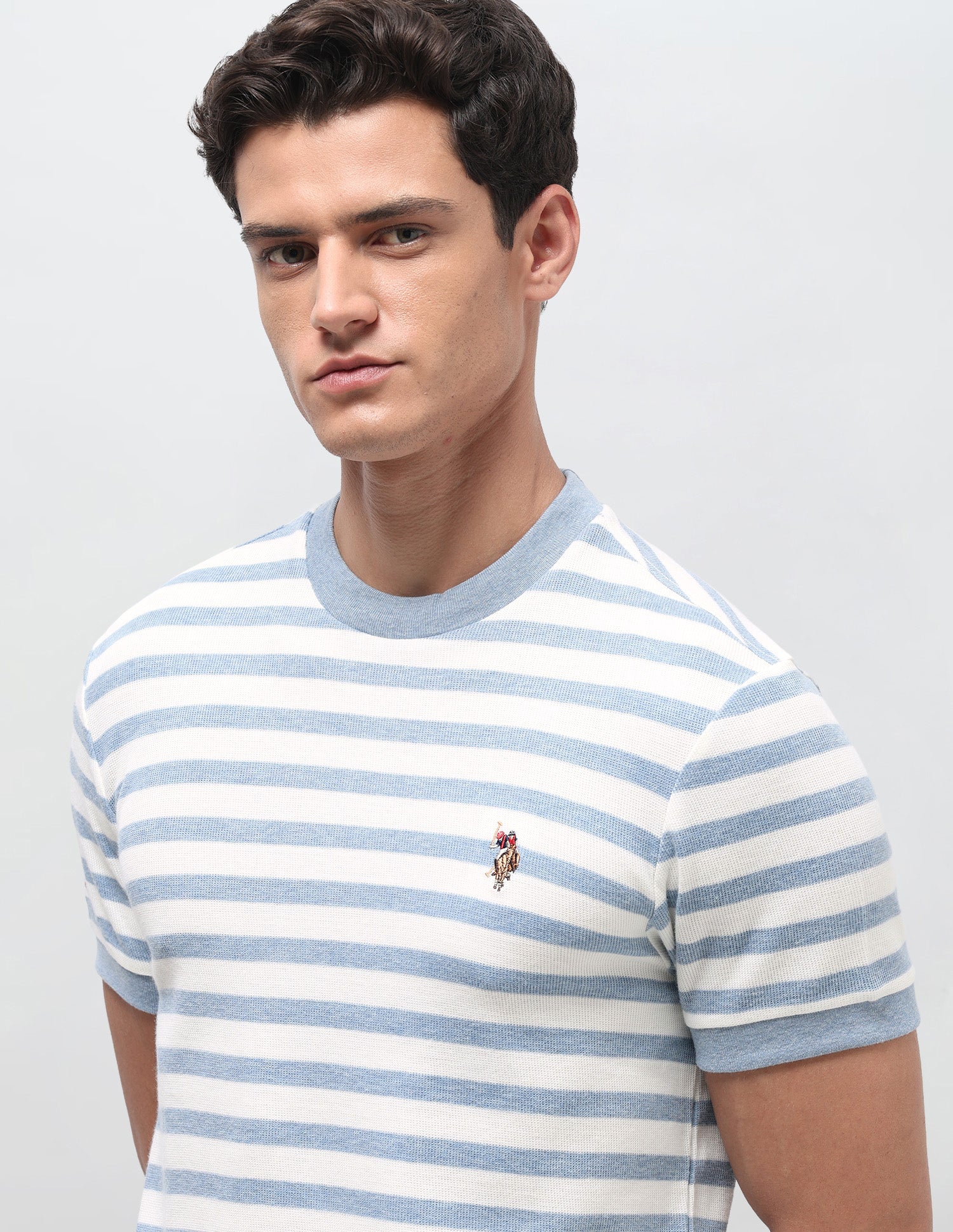 Horizontal Striped Slim Fit T-Shirt Blue Melange - U.S. Polo Assn. India | Large