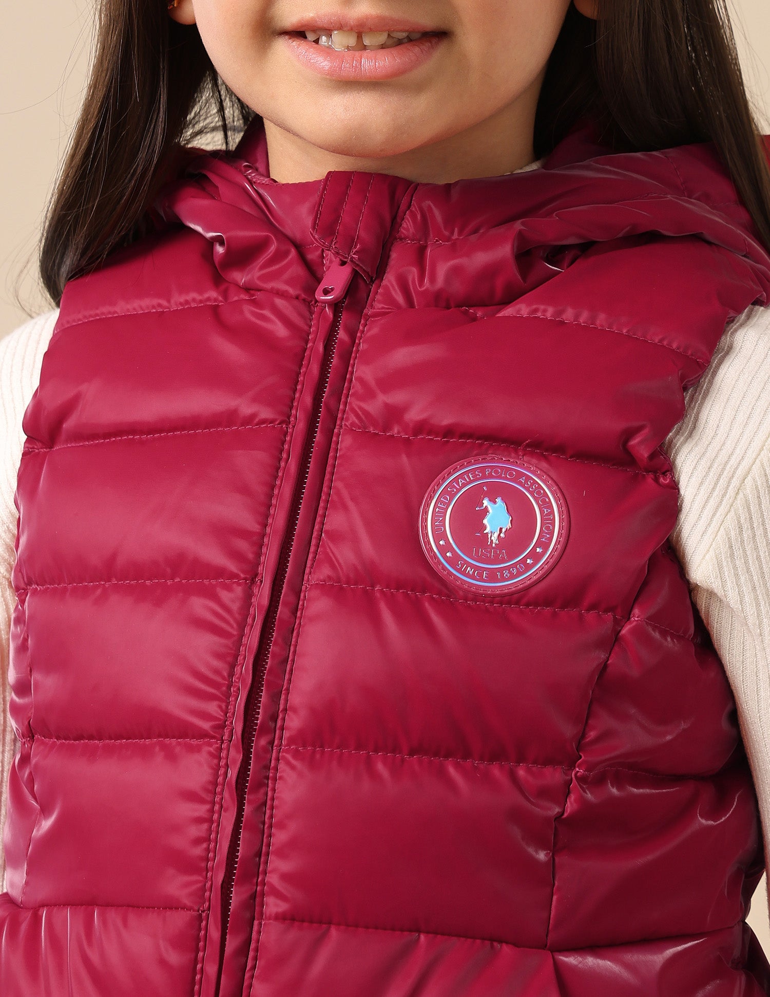 Girls Hooded Puffer Gilet Jacket Dark Pink - U.S. POLO ASSN. | Large