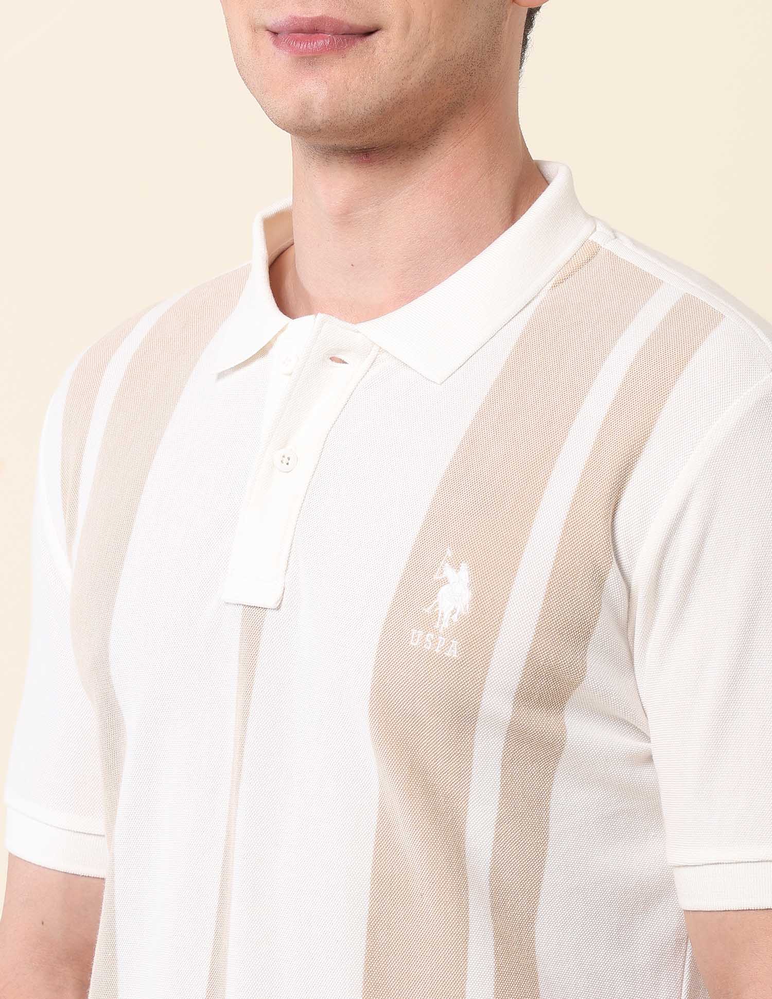 Vertical Striped Classic Polo Shirt Off White - U.S. Polo Assn. India | Large
