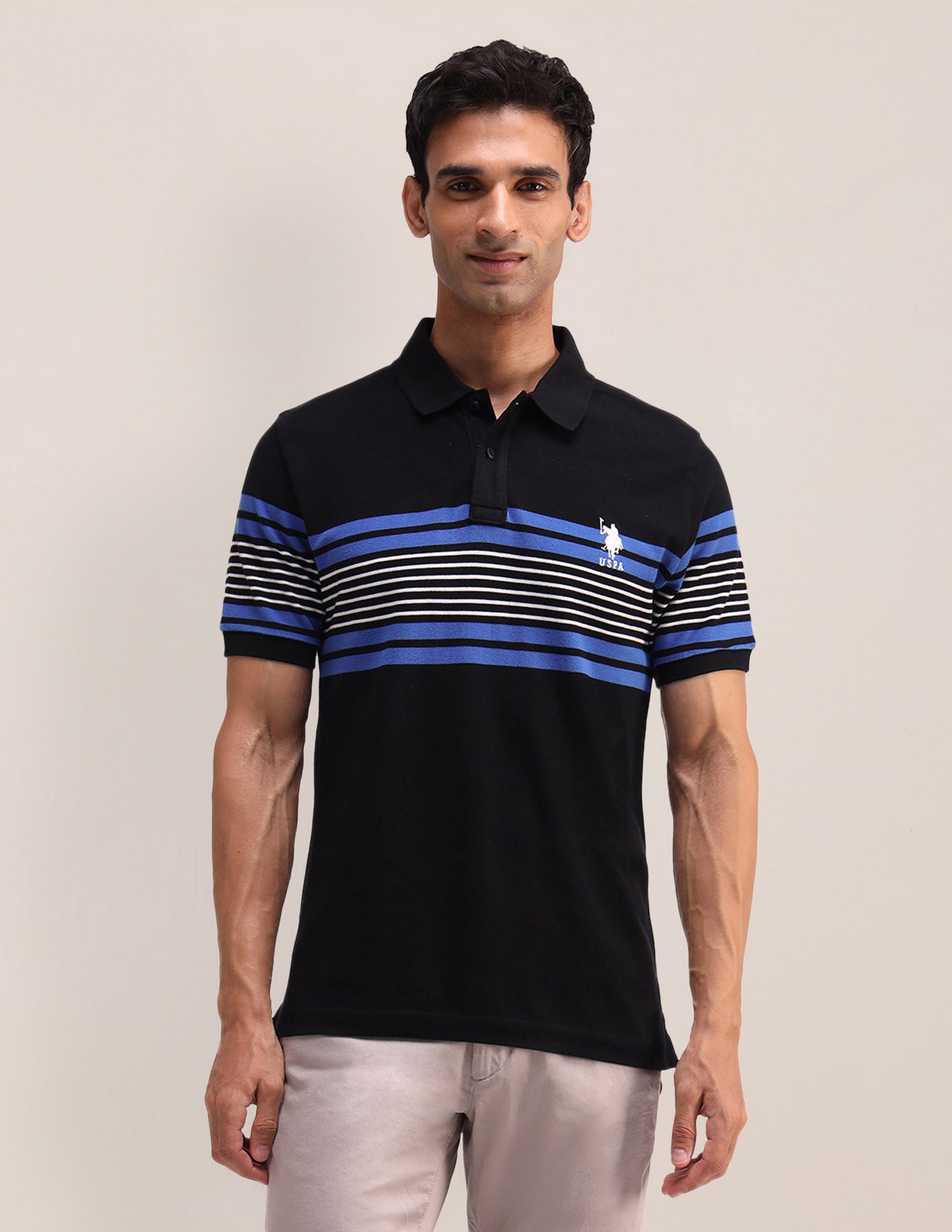 Horizontal Striped Cotton Polo Shirt Black - U.S. Polo Assn. India | Large