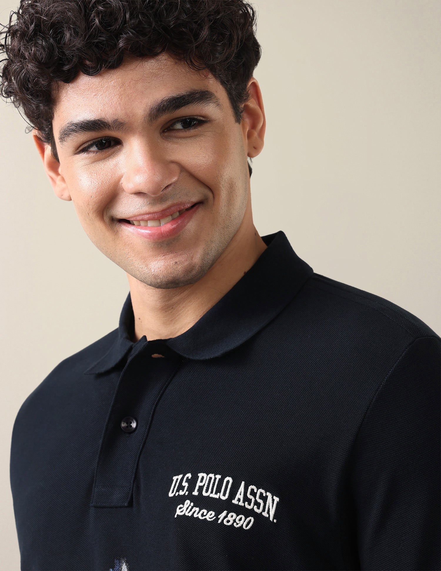 Graphic Brand Printed Slim Fit Polo Shirt Navy - U.S. Polo Assn. India | Large
