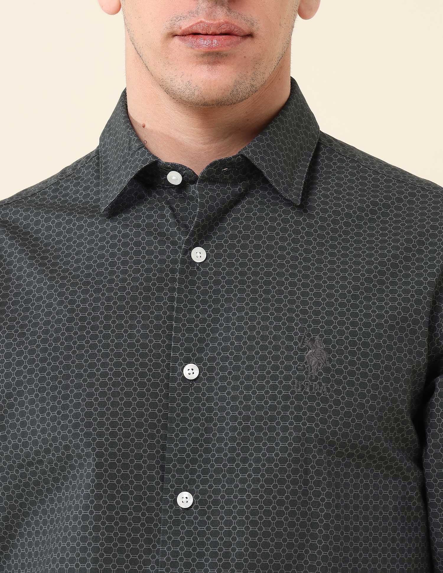 Geometric Printed Pure Cotton Shirt Charcoal - U.S. POLO ASSN. | Large
