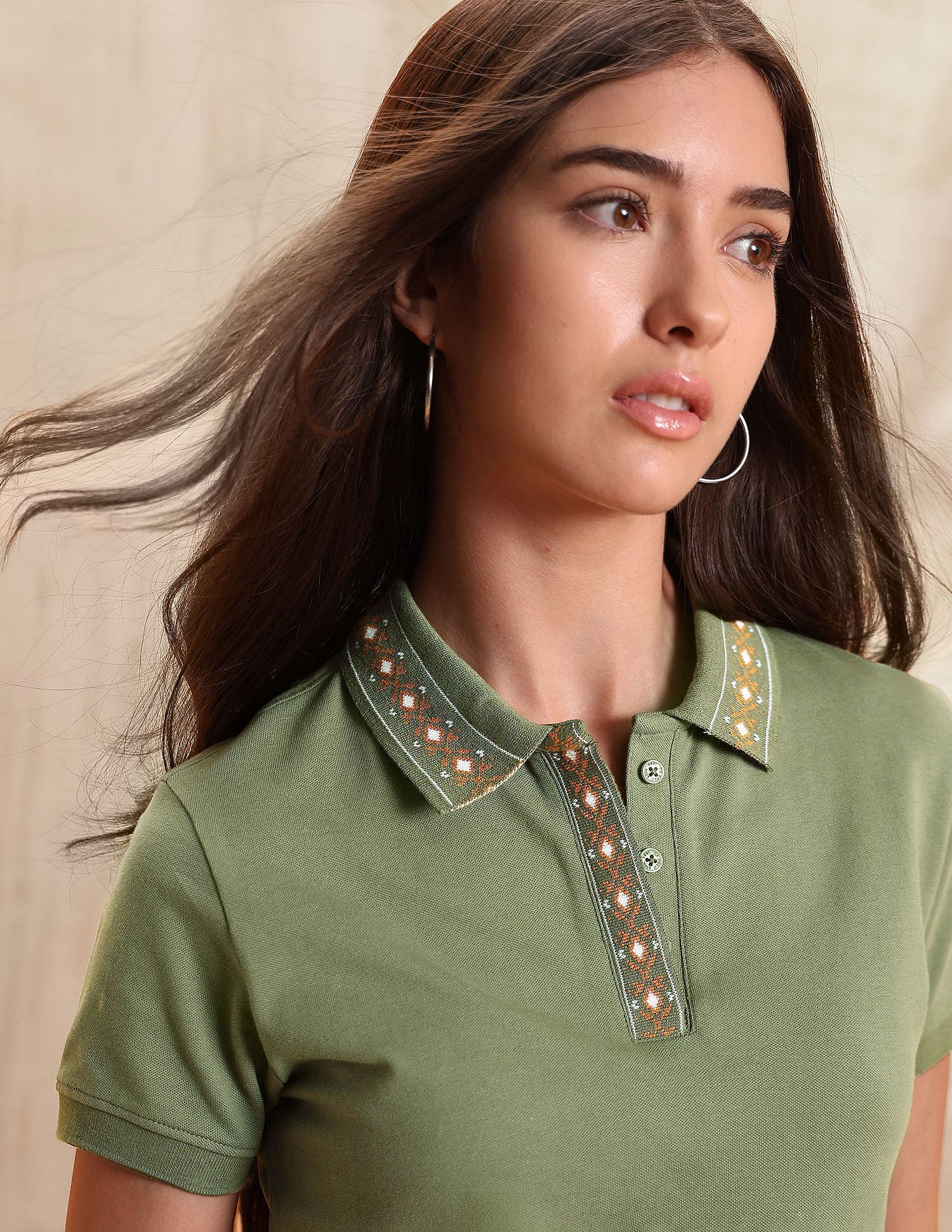 Jacquard Collar Polo Shirt Light Olive - U.S. POLO ASSN. | Large