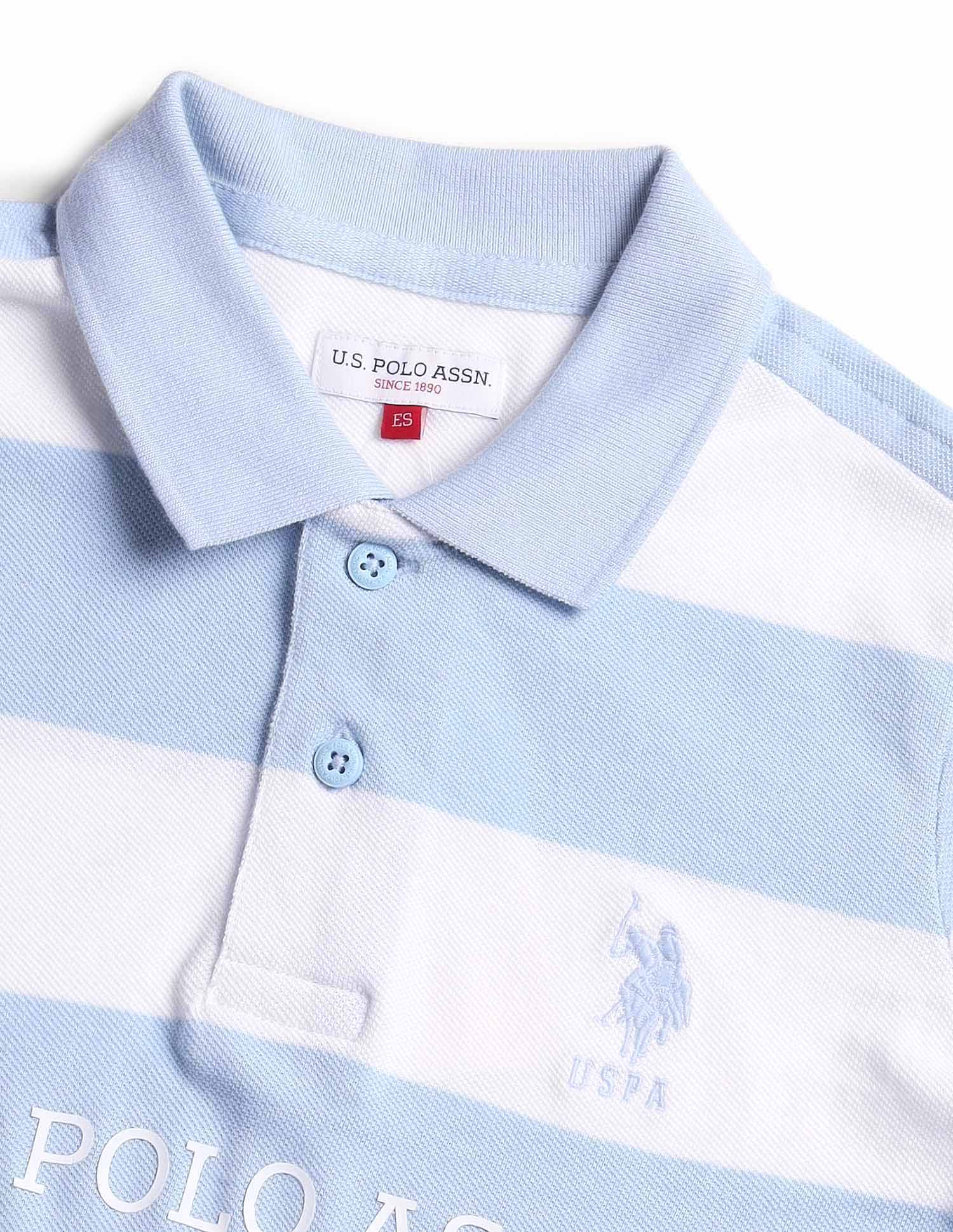 Boys Regular Fit Horizontal Striped Polo Shirt Light Blue - U.S. POLO ASSN. | Large