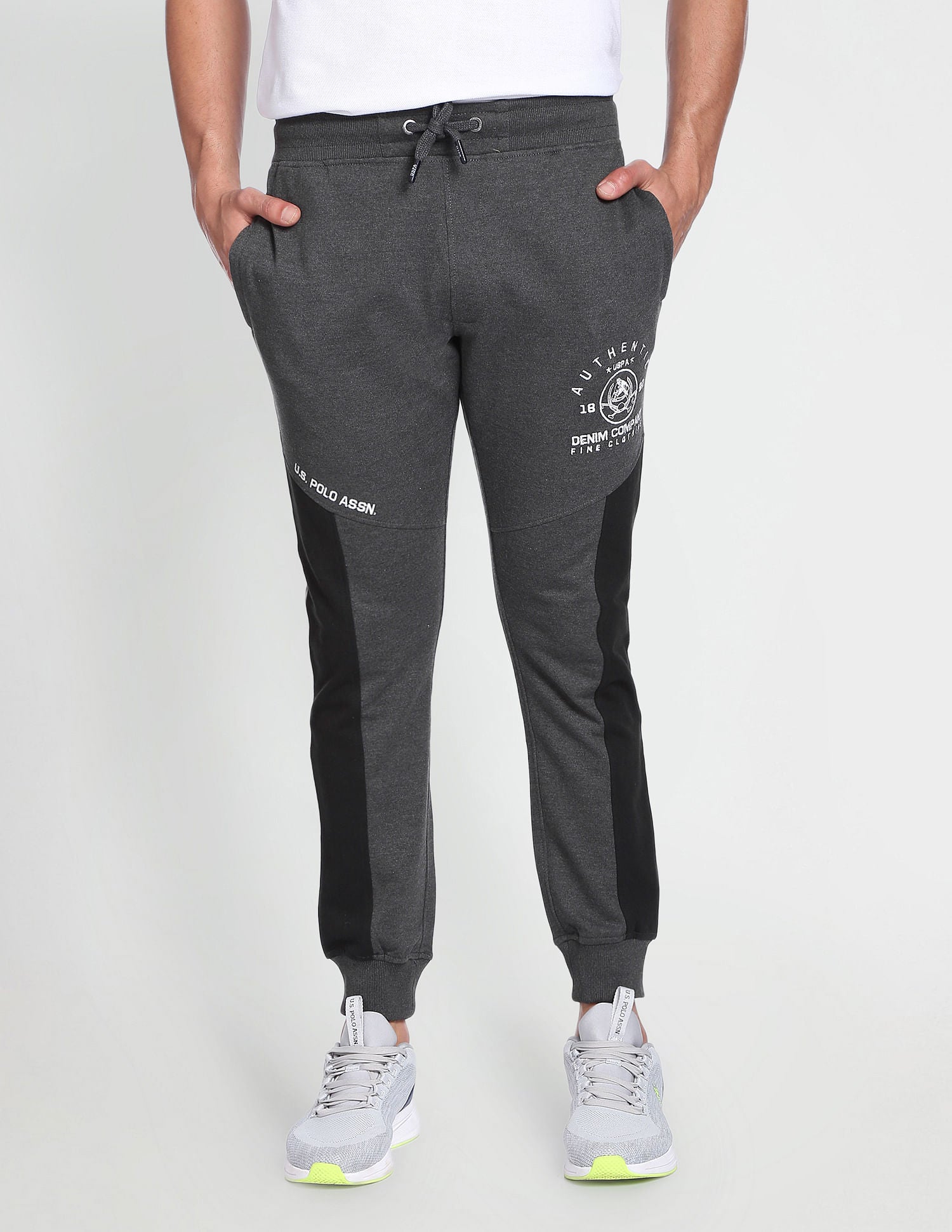 Men Grey Elasticised Waist Panelled Joggers