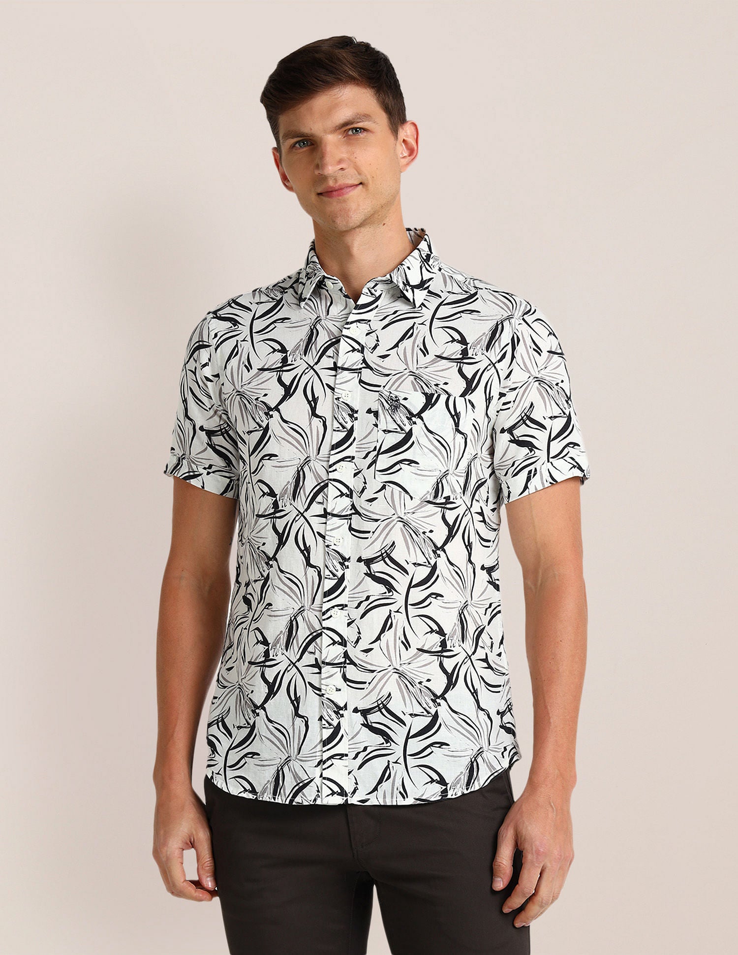 Tailored Fit Abstract Shirt Off-White - U.S. Polo Assn. India | Large