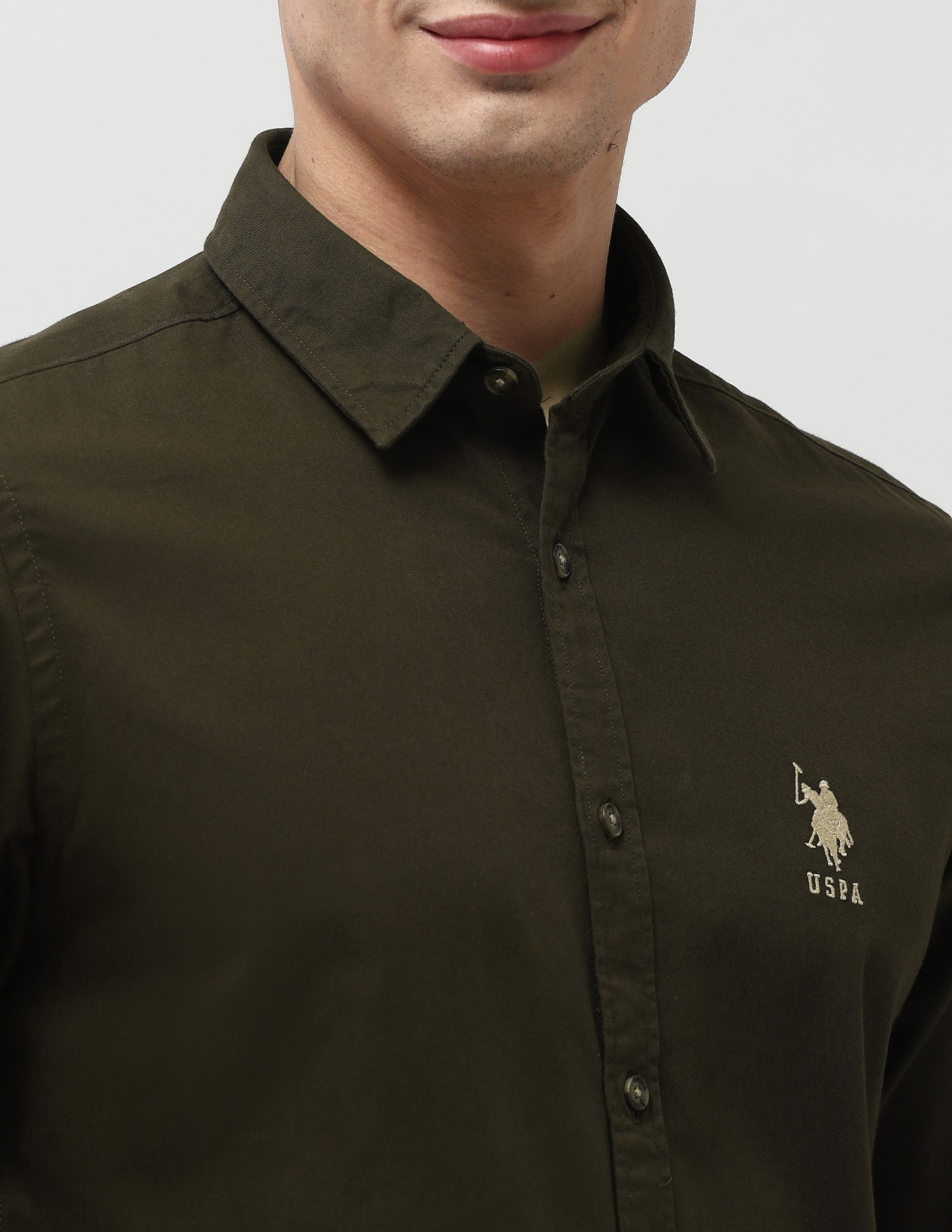 Twill Pure Cotton Shirt Green - U.S. Polo Assn. India | Large