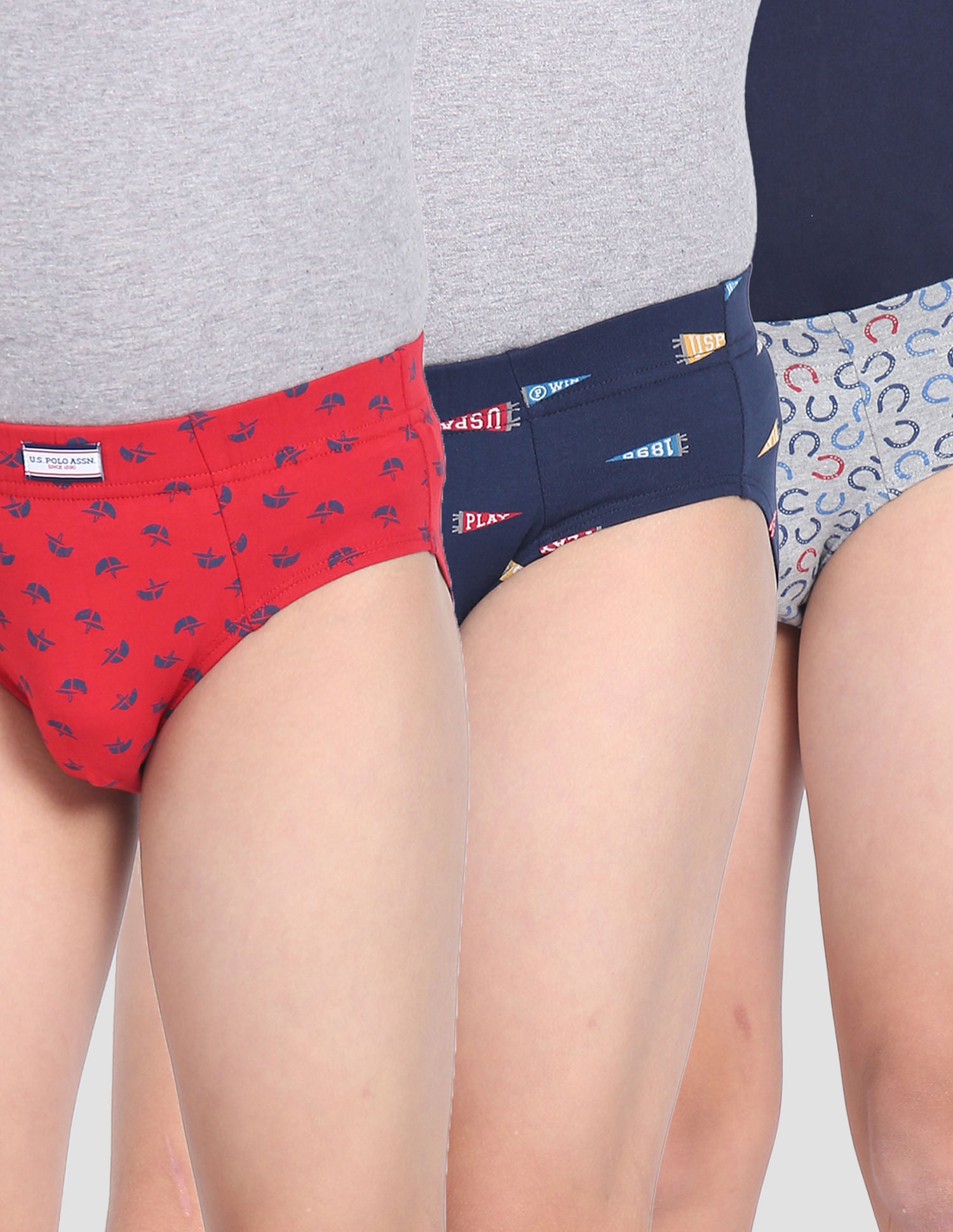 Mid Rise Cotton Spandex OKB01 Briefs - Pack Of 3 Red, Navy and Grey - U.S. POLO ASSN. | Large