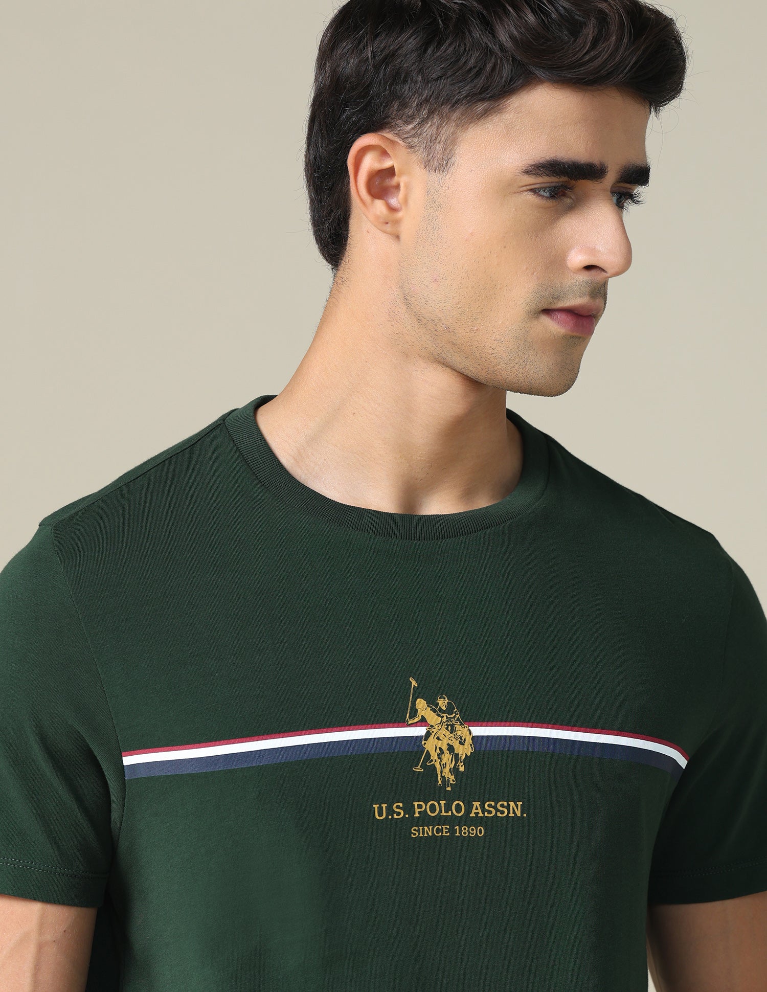 Horizontal Striped Regular Fit T-shirt Dark Olive - U.S. POLO ASSN. | Large
