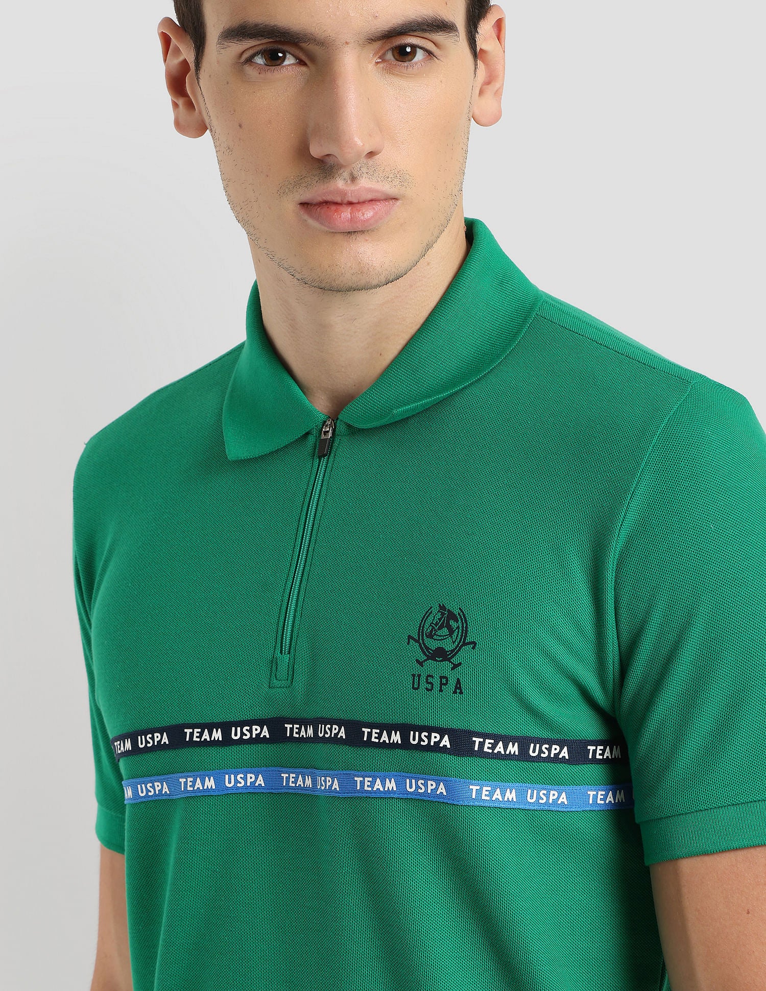Brand Tape Zipper Active Polo Shirt Green - U.S. POLO ASSN. | Large