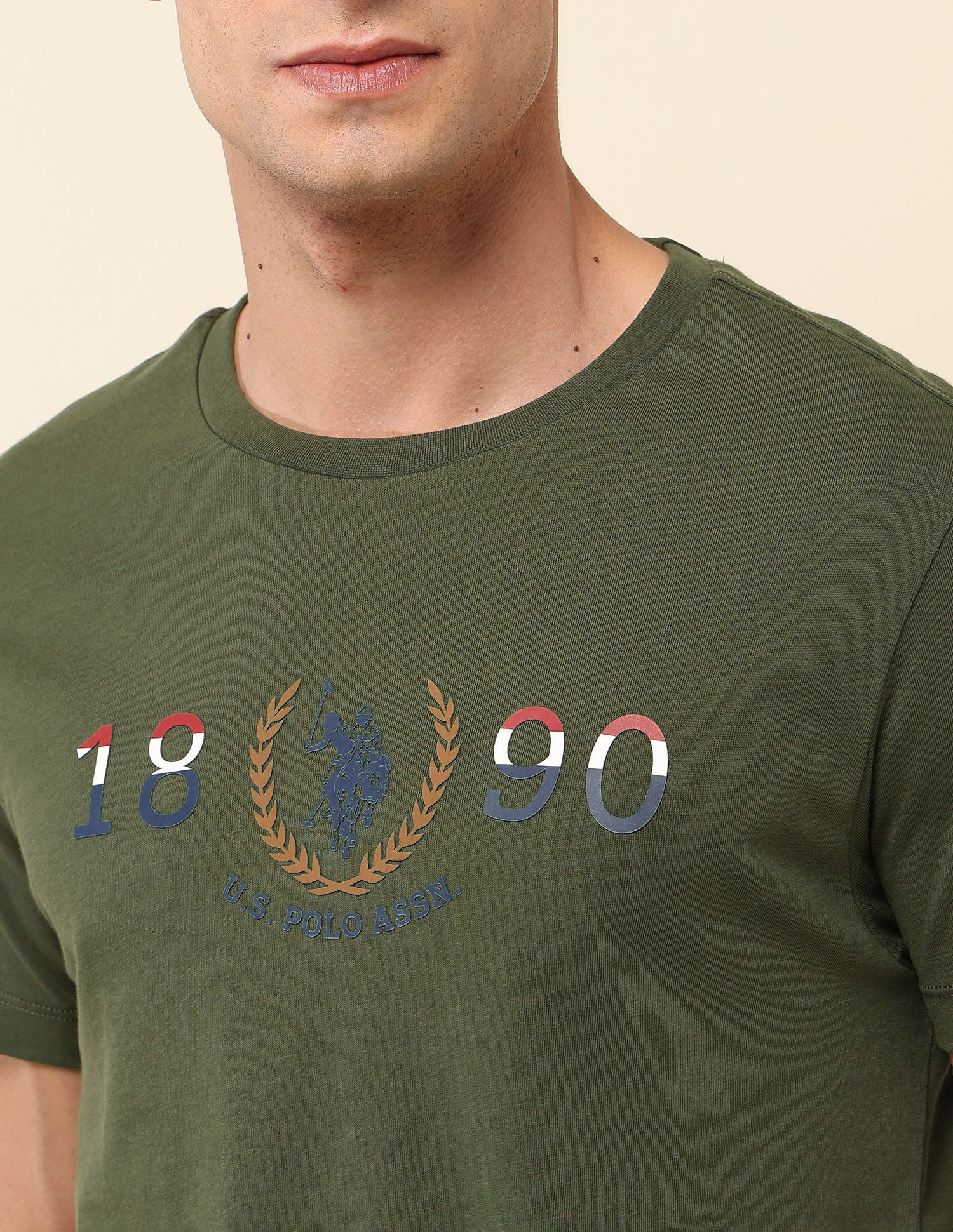 Slim Fit Brand Embossed T- Shirt Olive Green - U.S. Polo Assn. India | Large