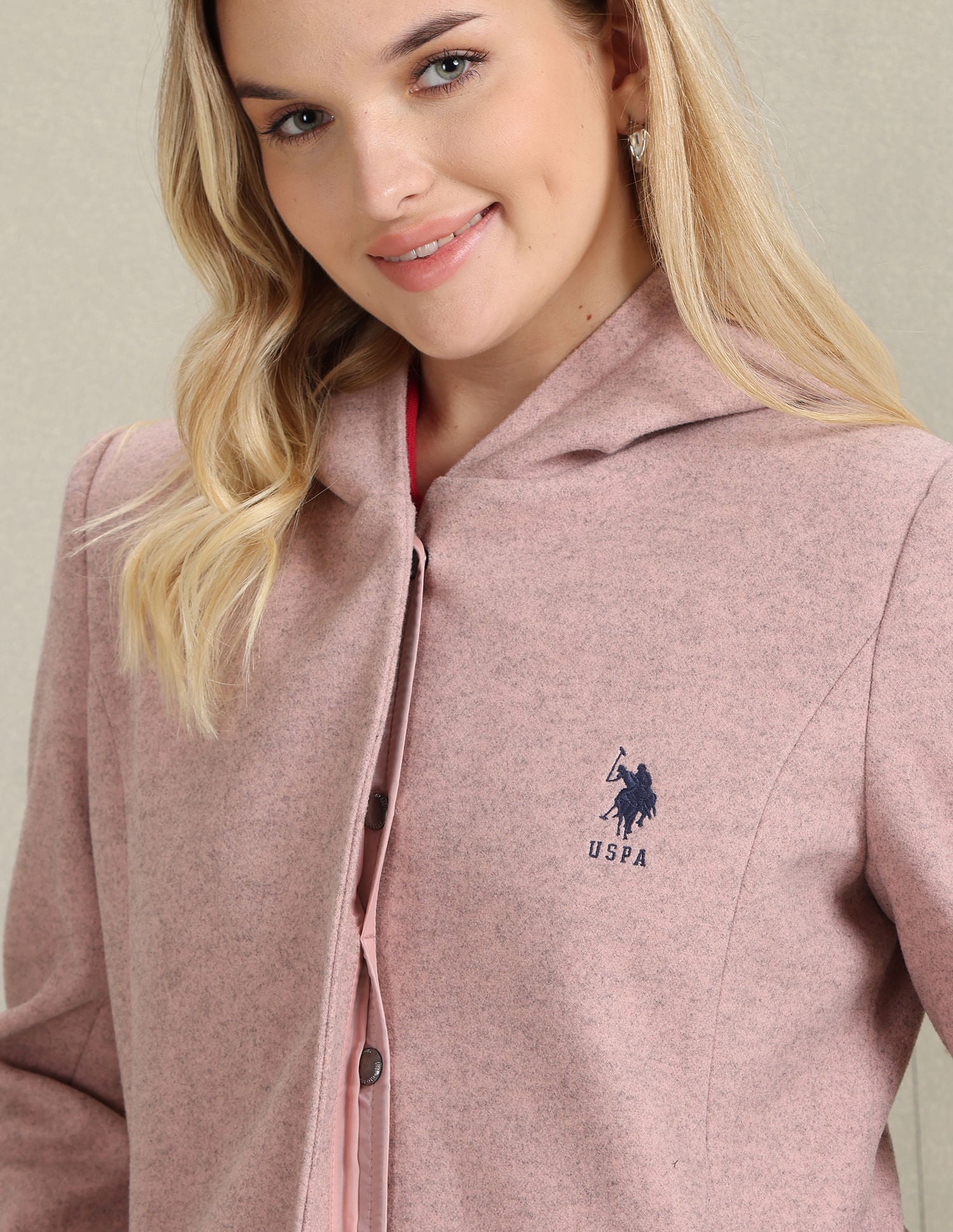 Longline Heathered Hooded Jacket Pink - U.S. POLO ASSN. | Large