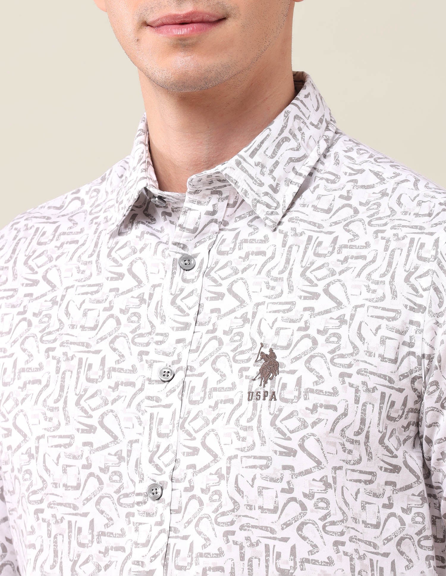 Tailored Fit Twill Shirt Light Grey - U.S. Polo Assn. India | Large