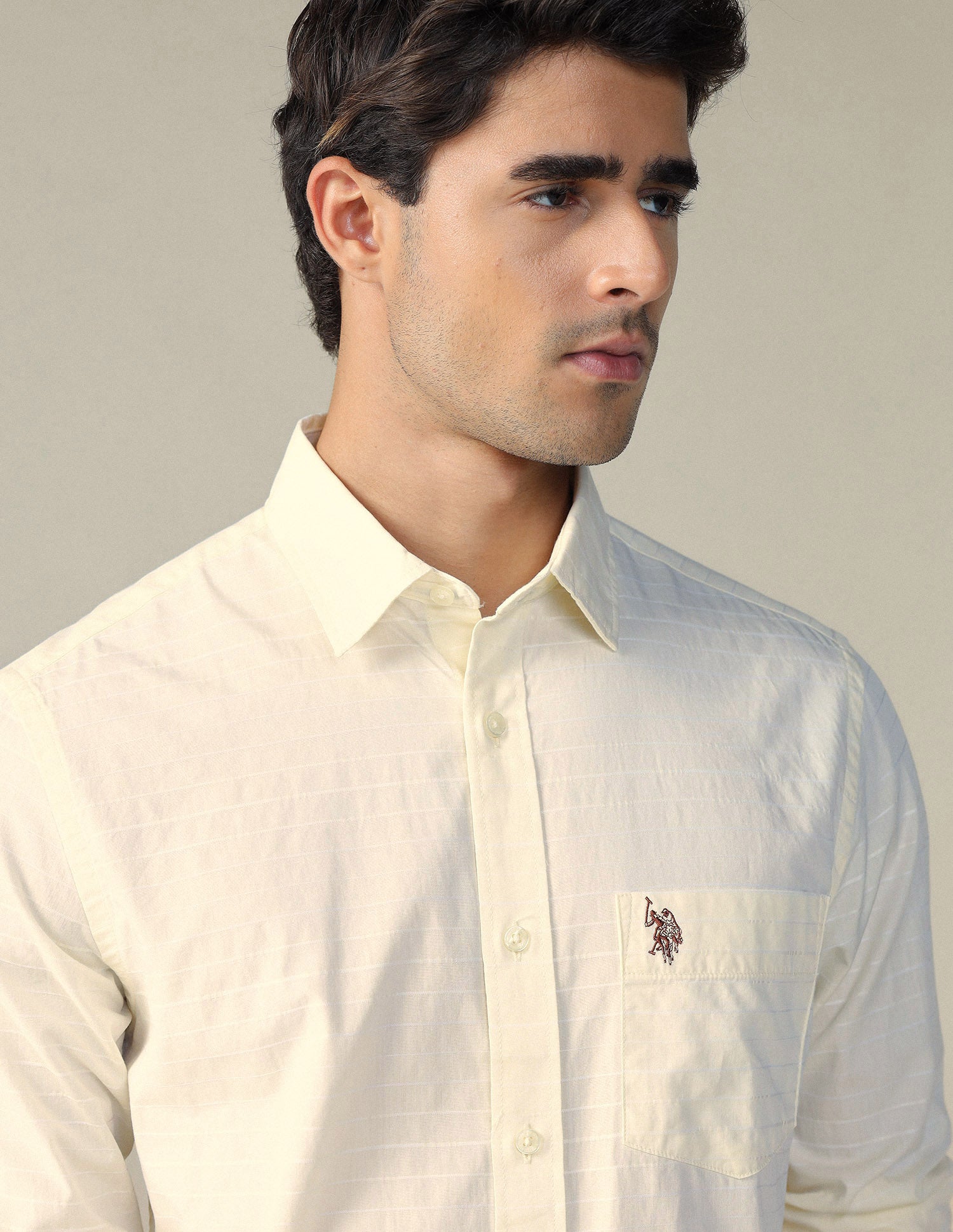 Pure Cotton Horizontal Striped Shirt Light Yellow - U.S. POLO ASSN. | Large