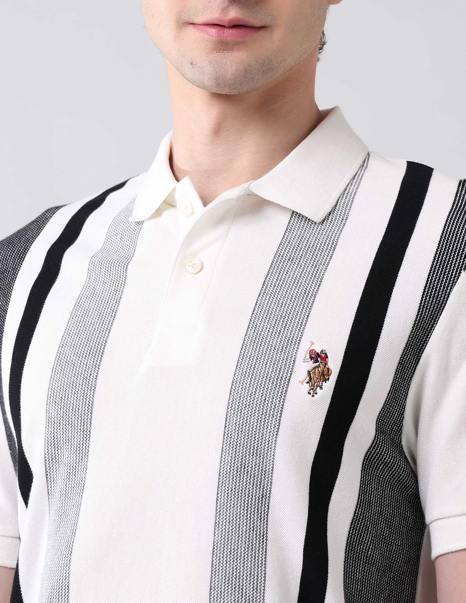 Vertical Striped Americana Polo Shirt White - U.S. Polo Assn. India | Large