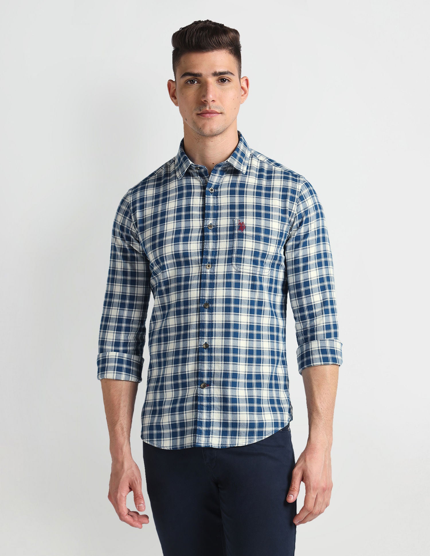 Cutaway Collar Tartan Shirt Blue - U.S. Polo Assn. India | Large
