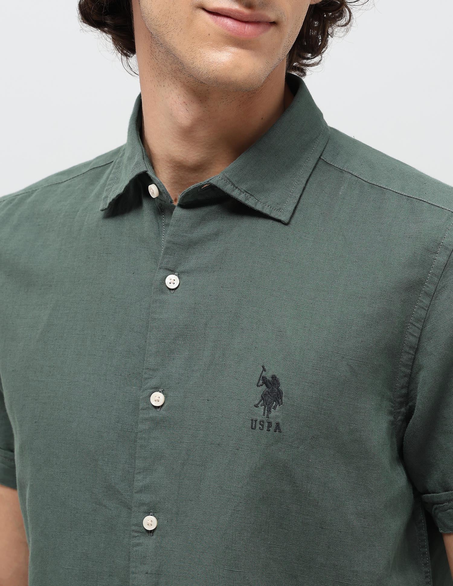 Solid Regular Fit Shirt Green - U.S. POLO ASSN. | Large