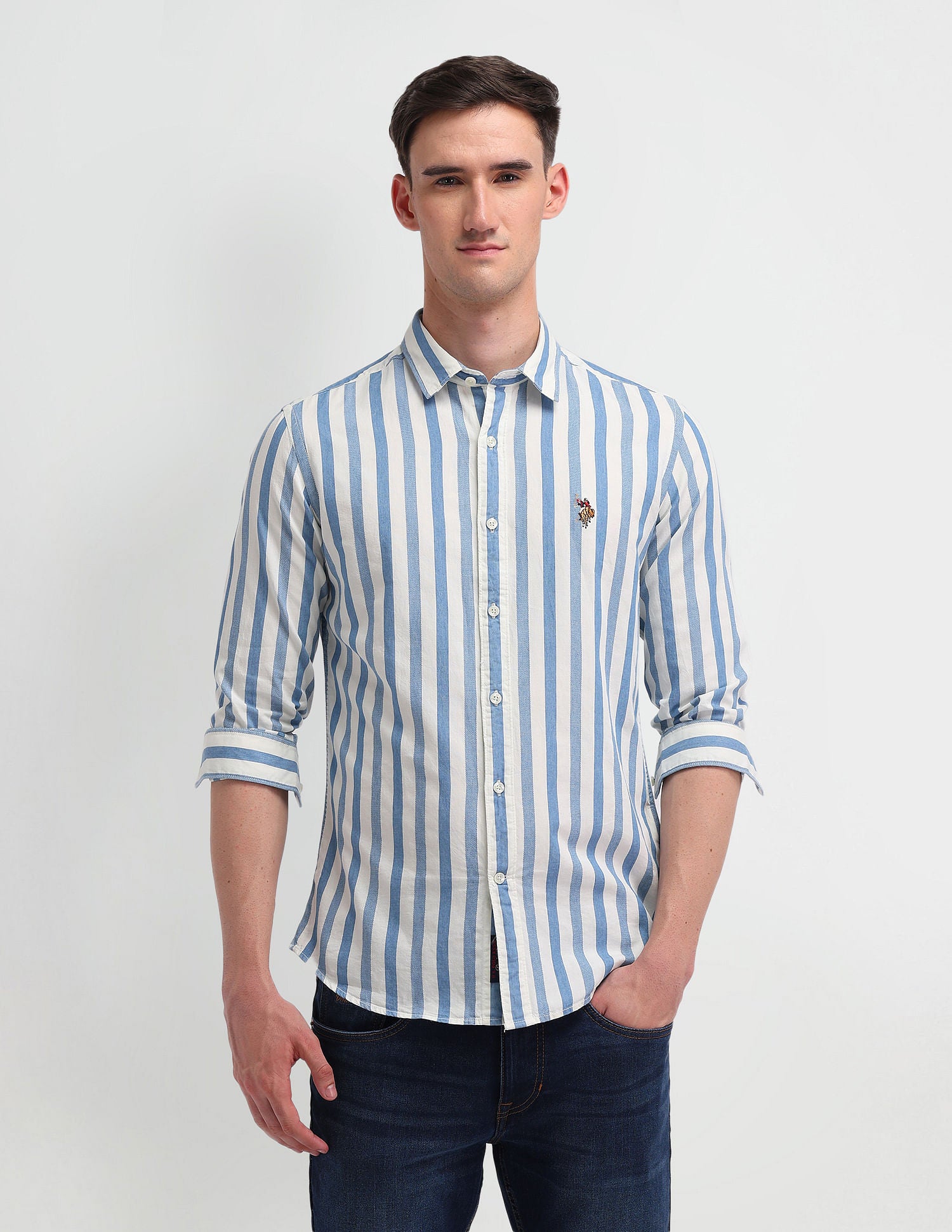 Vertical Stripe Slim Fit Shirt Light Indigo - U.S. POLO ASSN. | Large