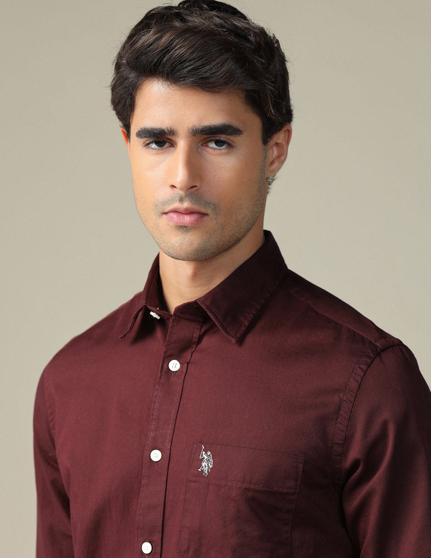 Pure Cotton Tailored Fit Shirt Maroon - U.S. POLO ASSN. | Large