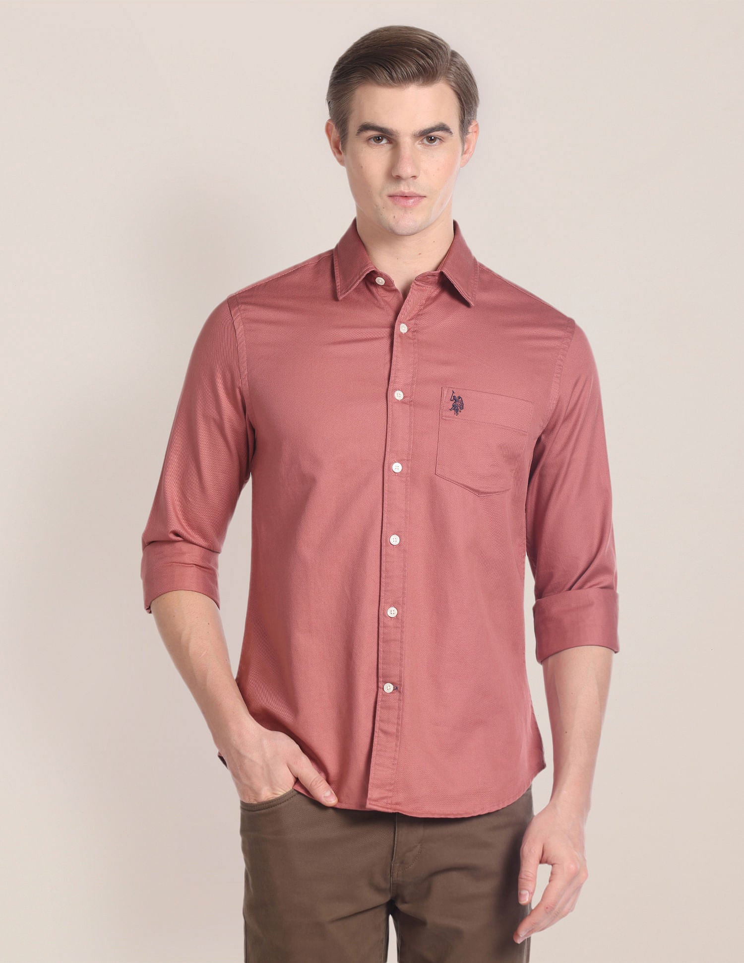 Solid Twill Casual Shirt Rust - U.S. POLO ASSN. | Large