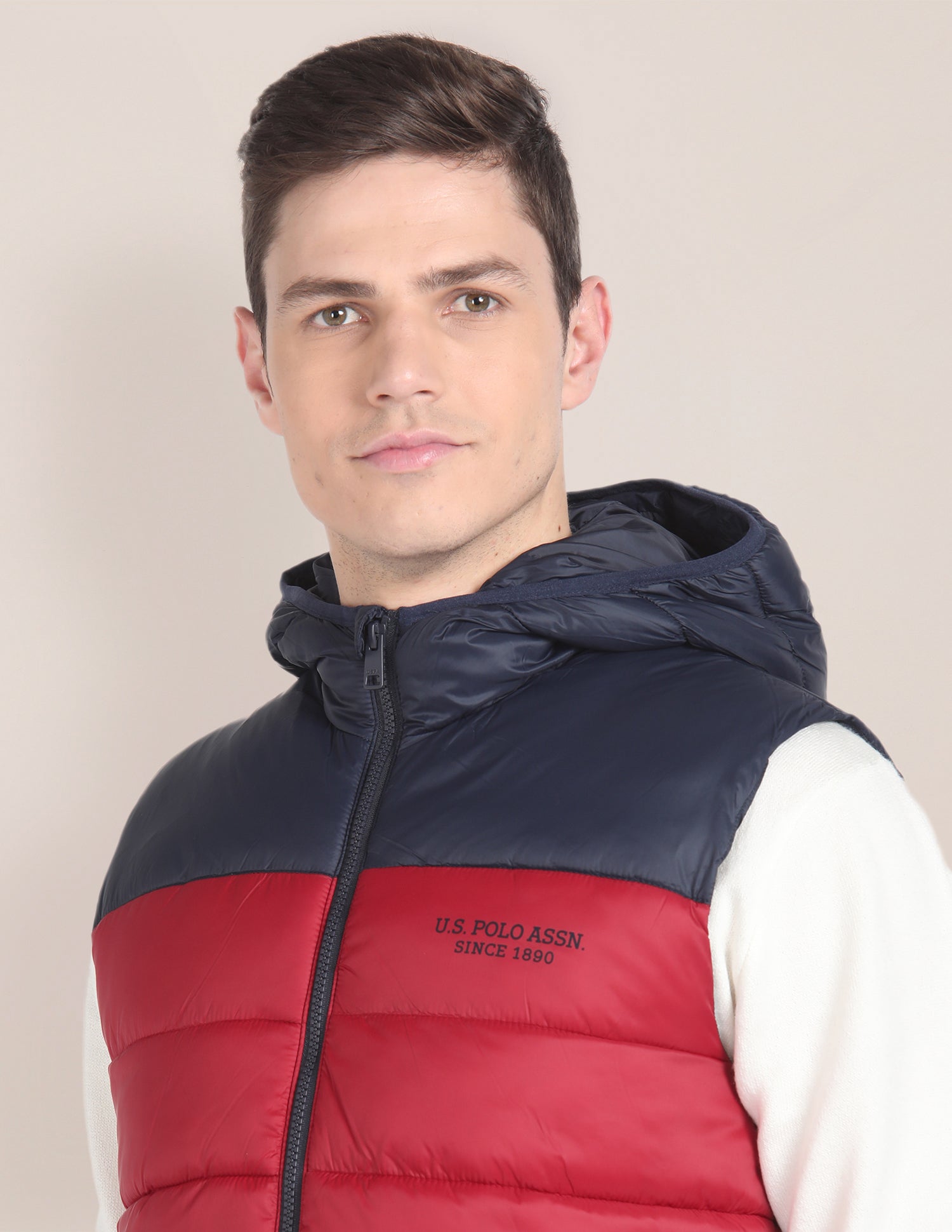 Colour Blocked Hooded Puffer Jacket Red - U.S. POLO ASSN. | Large