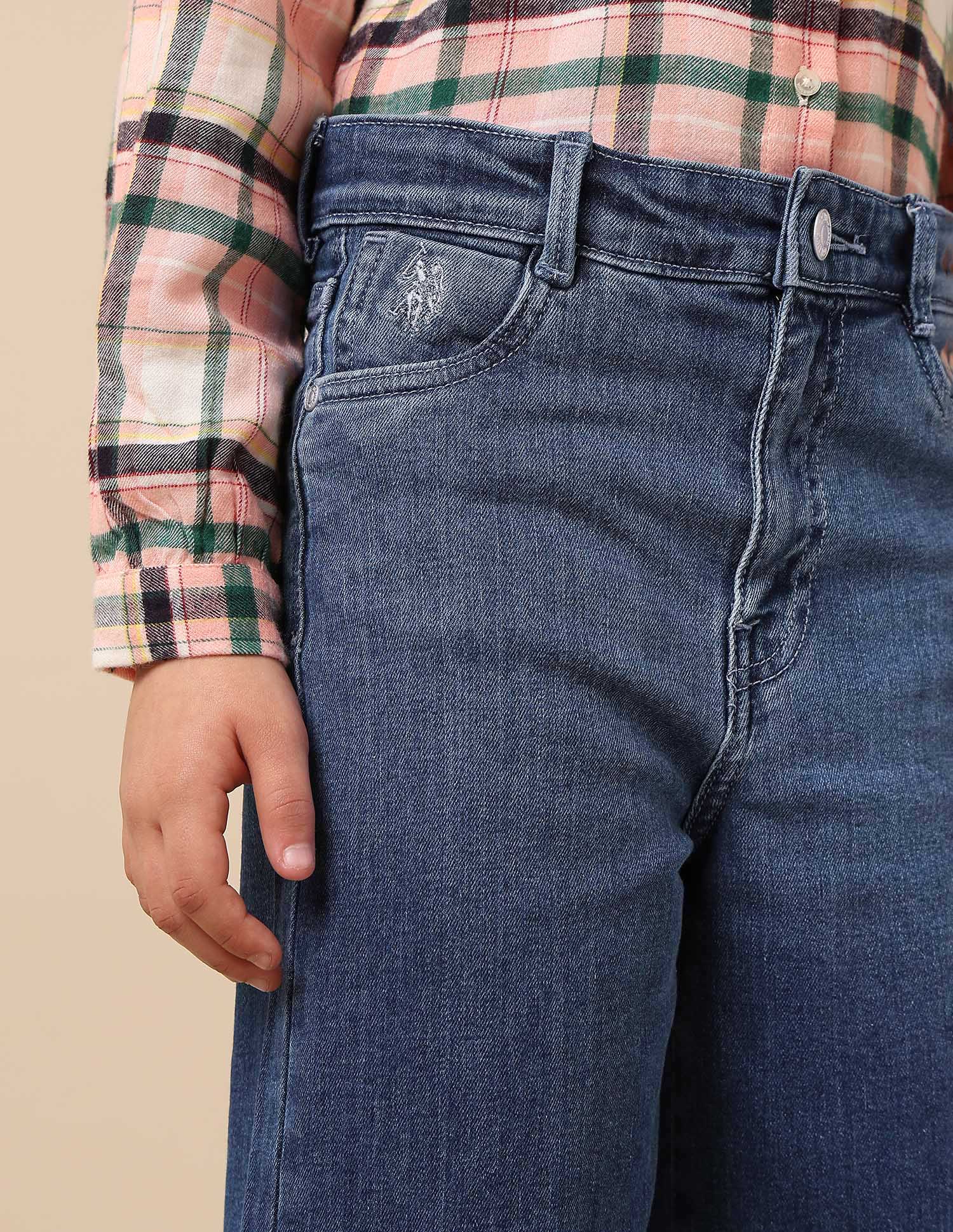 Girls Dyed Wide Leg Fit Jeans Blue - U.S. POLO ASSN. | Large