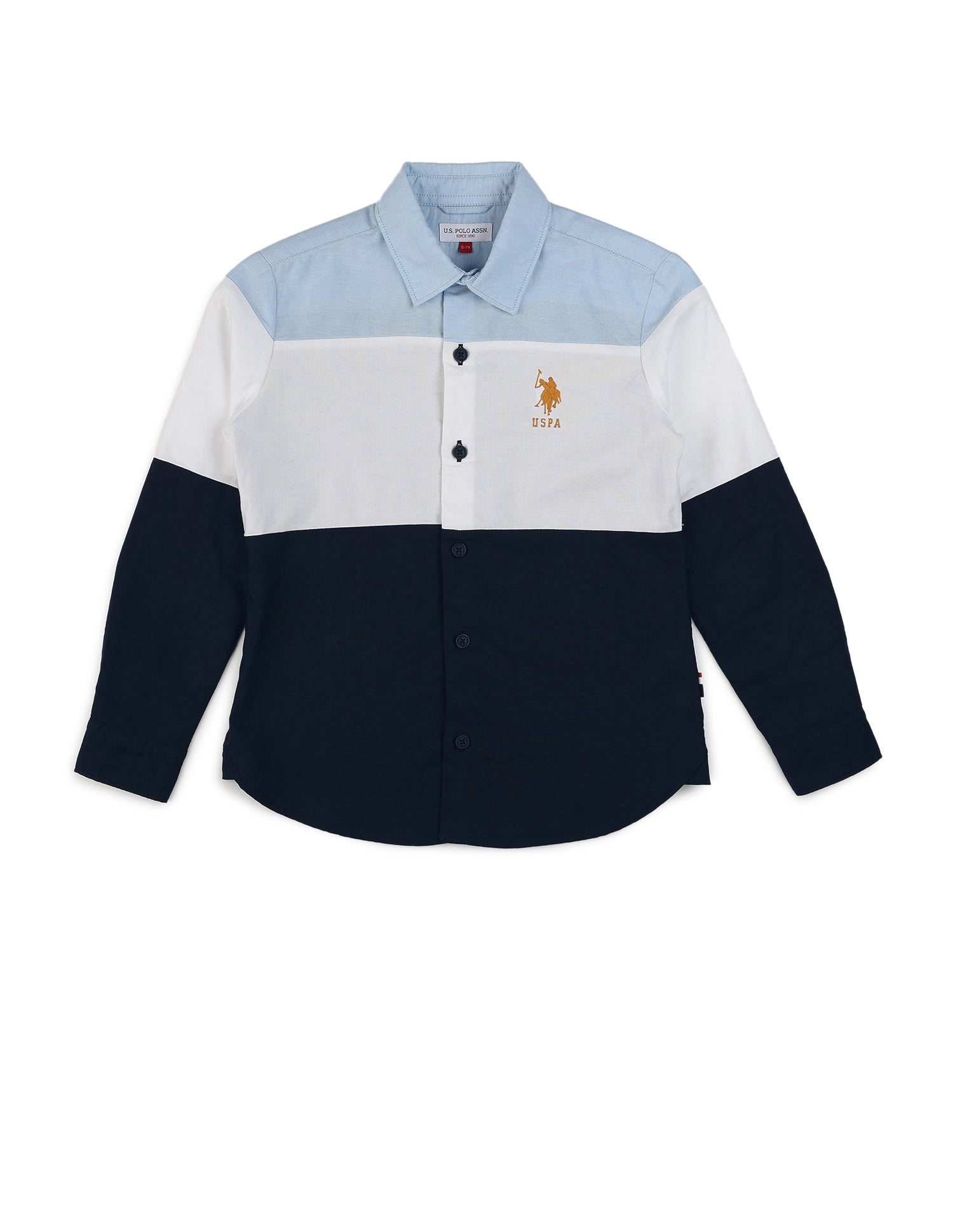Boys Colorblocked Pure Cotton Shirt Light Blue - U.S. POLO ASSN. | Large
